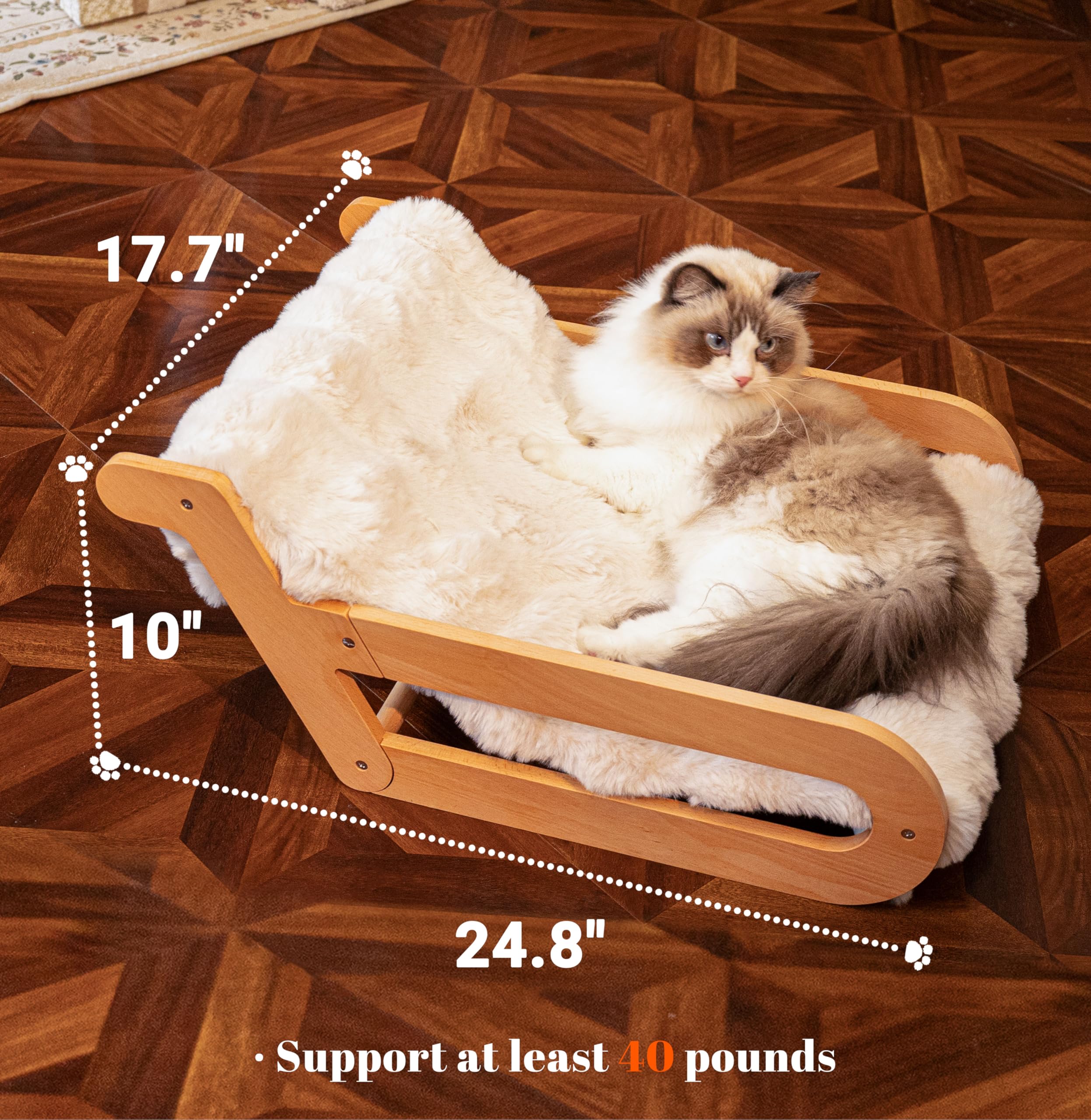Cheerhome Pets Elevated Cat Couch Bed For Indoor, Wooden Cats Sofa With Washable Fluffy Cover Raised Kitty Lounge Chair Suitable