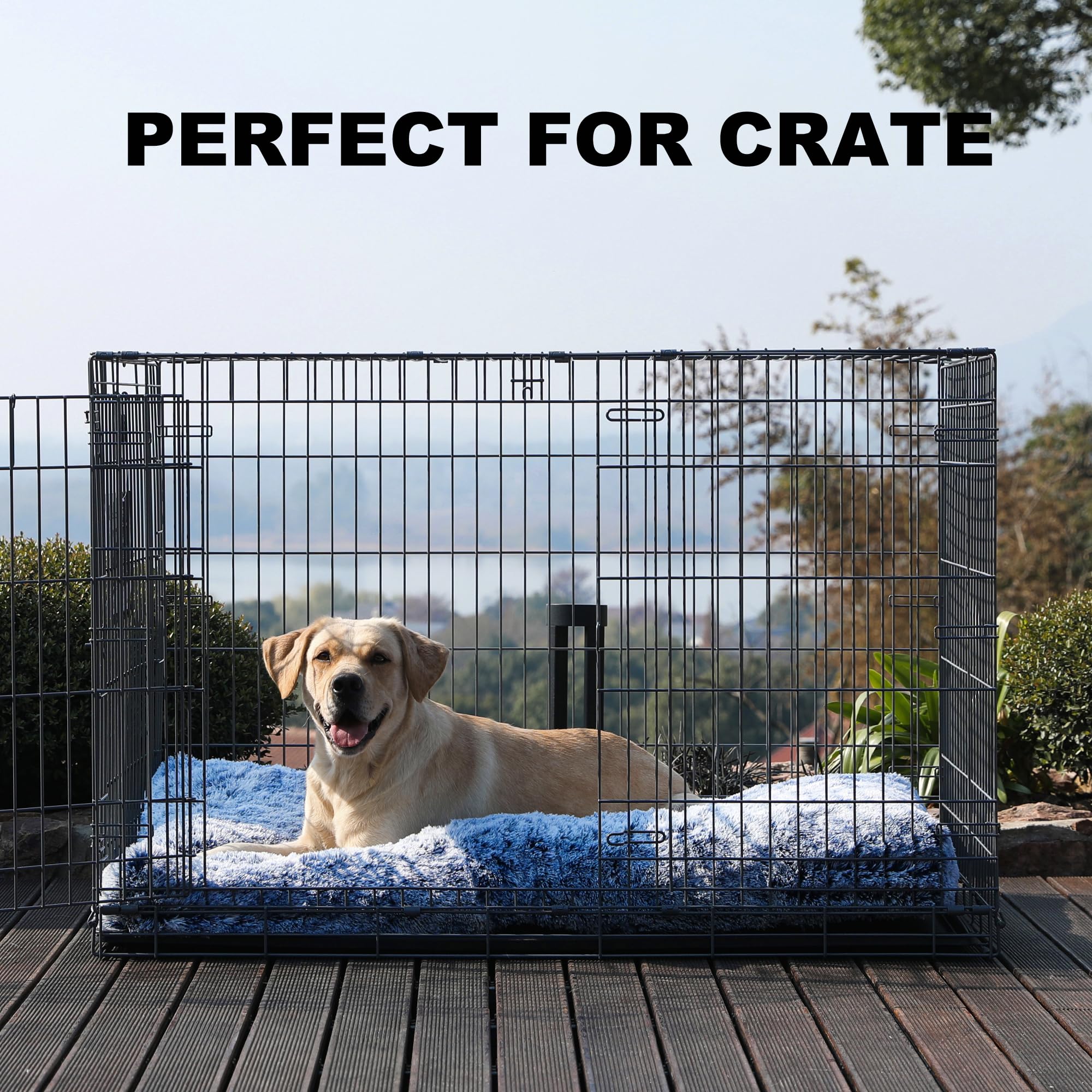 Bedfolks Plush Waterproof Dog Crate Bed, Xxl Faux Fur Kennel Pad, 47''X29'', Dark Blue