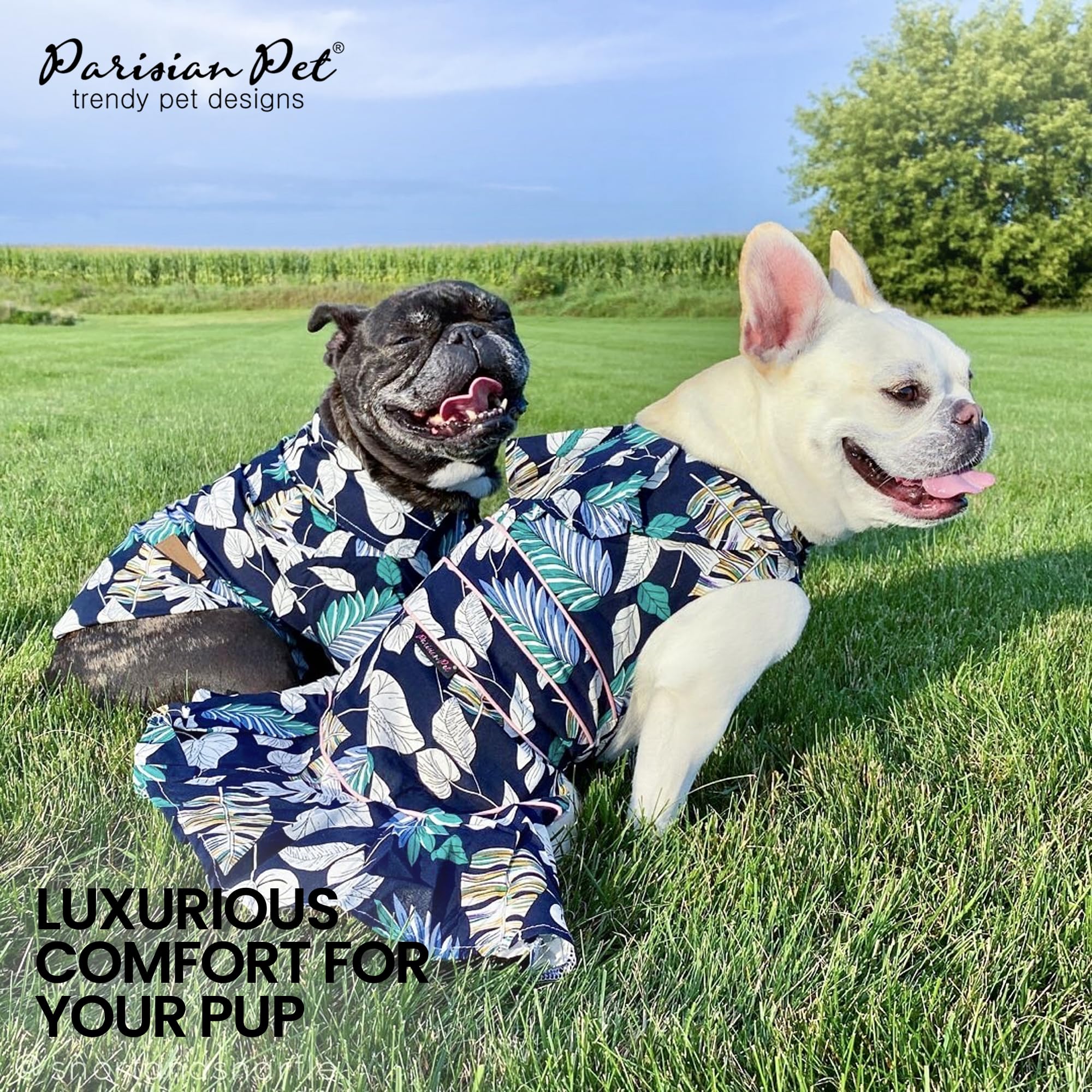 Parisian Pet Palm Leaves Summer Dress - Magic Strap Closure Dog Beach Outfit - Lightweight And Breathable Dresses For Large Dogs
