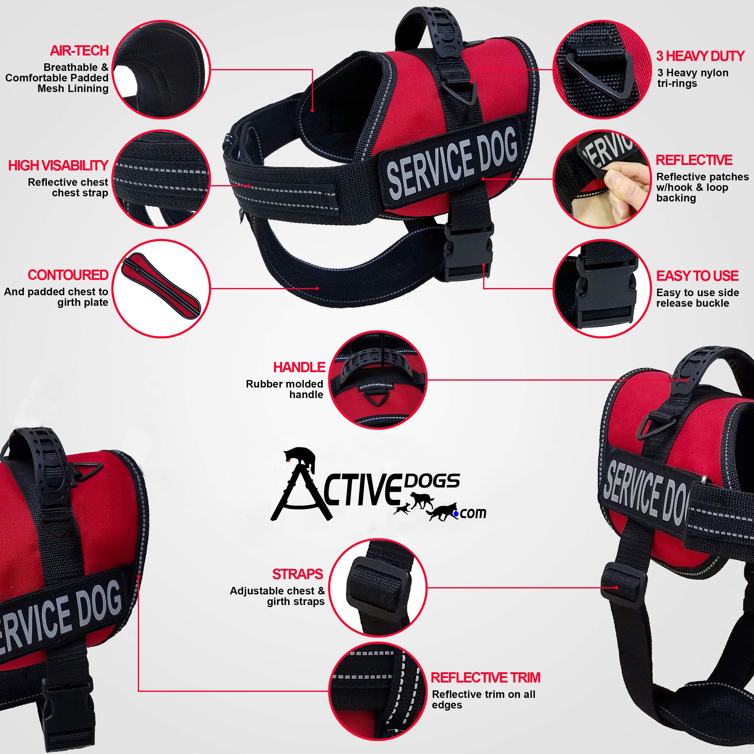 ActiveDogs Service Dog Vest Harness - Padded, Reflective, No Pull - XL (Girth 29-40) - Heavy-Duty Hot Pink for Large Dogs