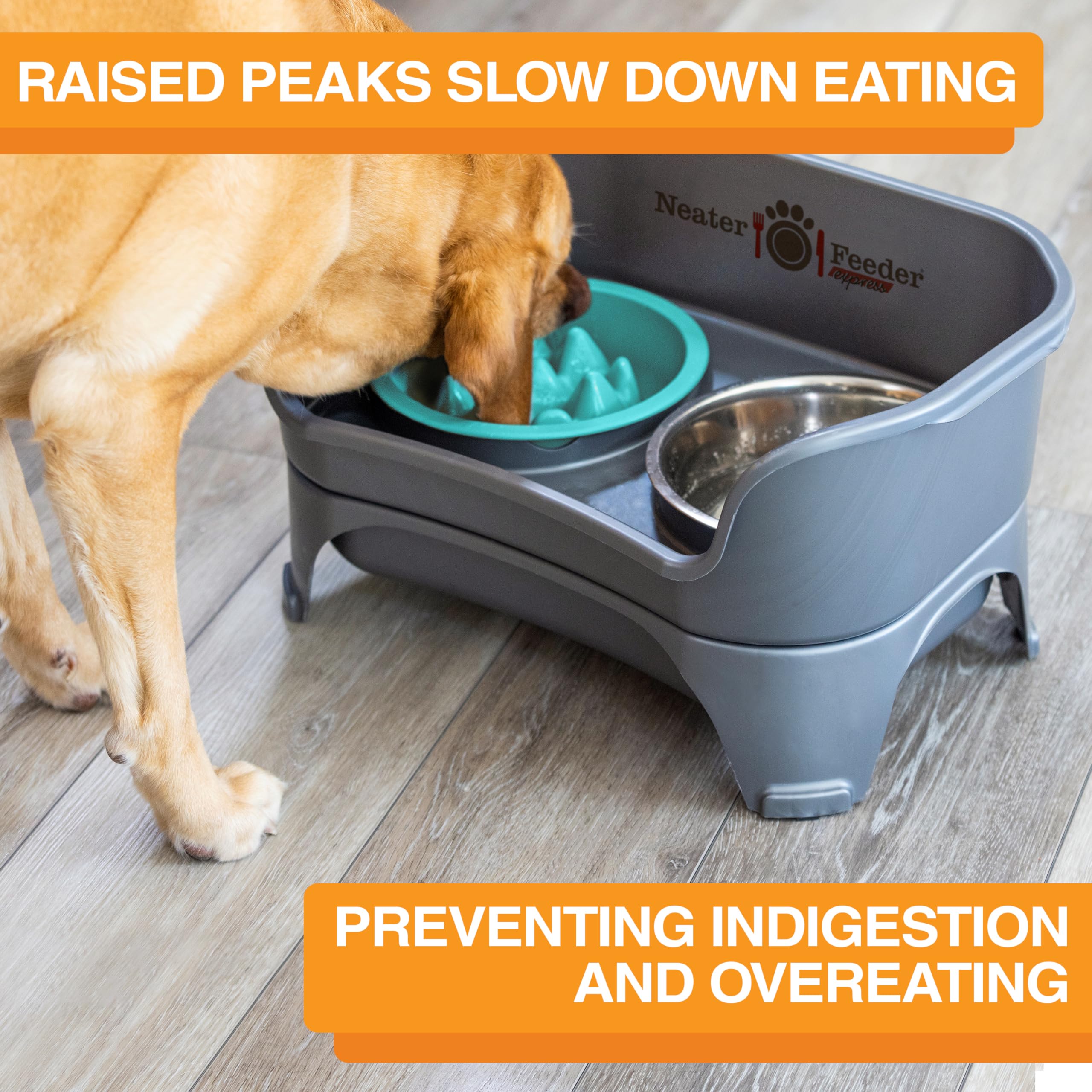 The Niner Slow Feed Bowl - Raised Peaks Slow Down Pets Eating - Fits Elevated Feeders Including Neater Feeder Large Sizes - Gent