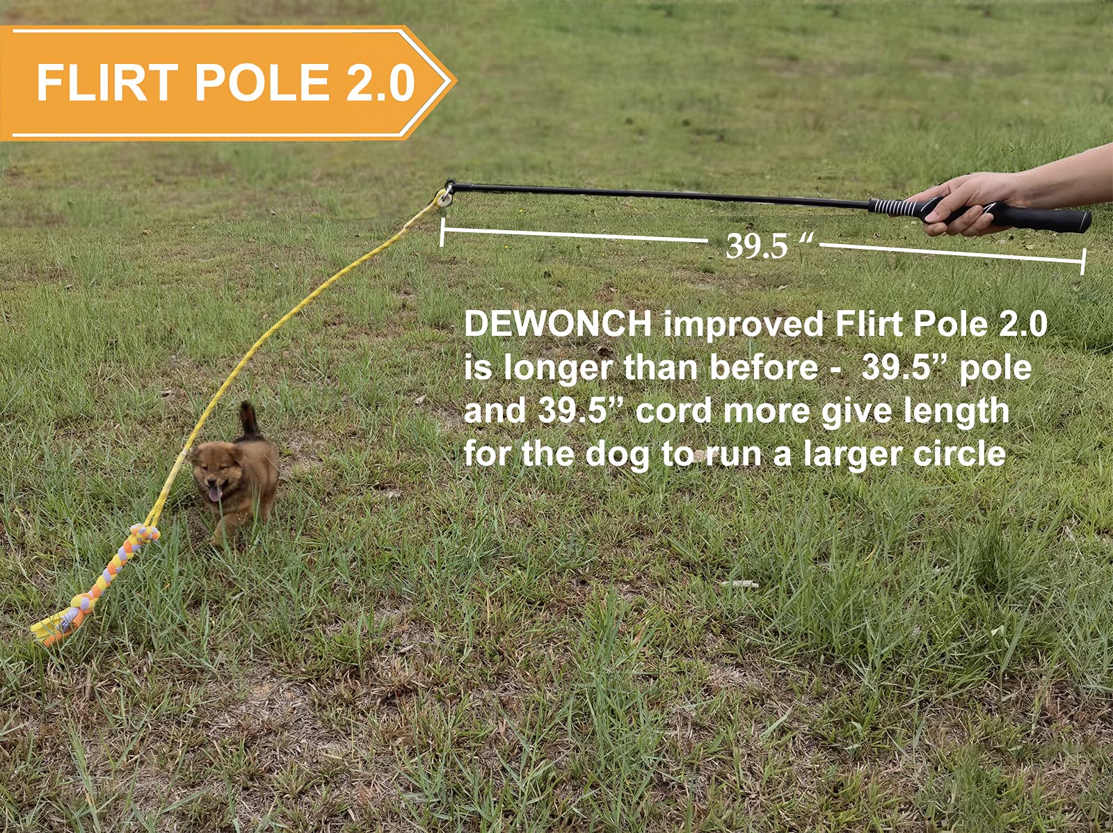 Dewonch Flirt Pole Dog Toys for Training & Exercise,Durable Teaser Stick with Fleece Rope Lure for Medium & Large Pets to Fetch