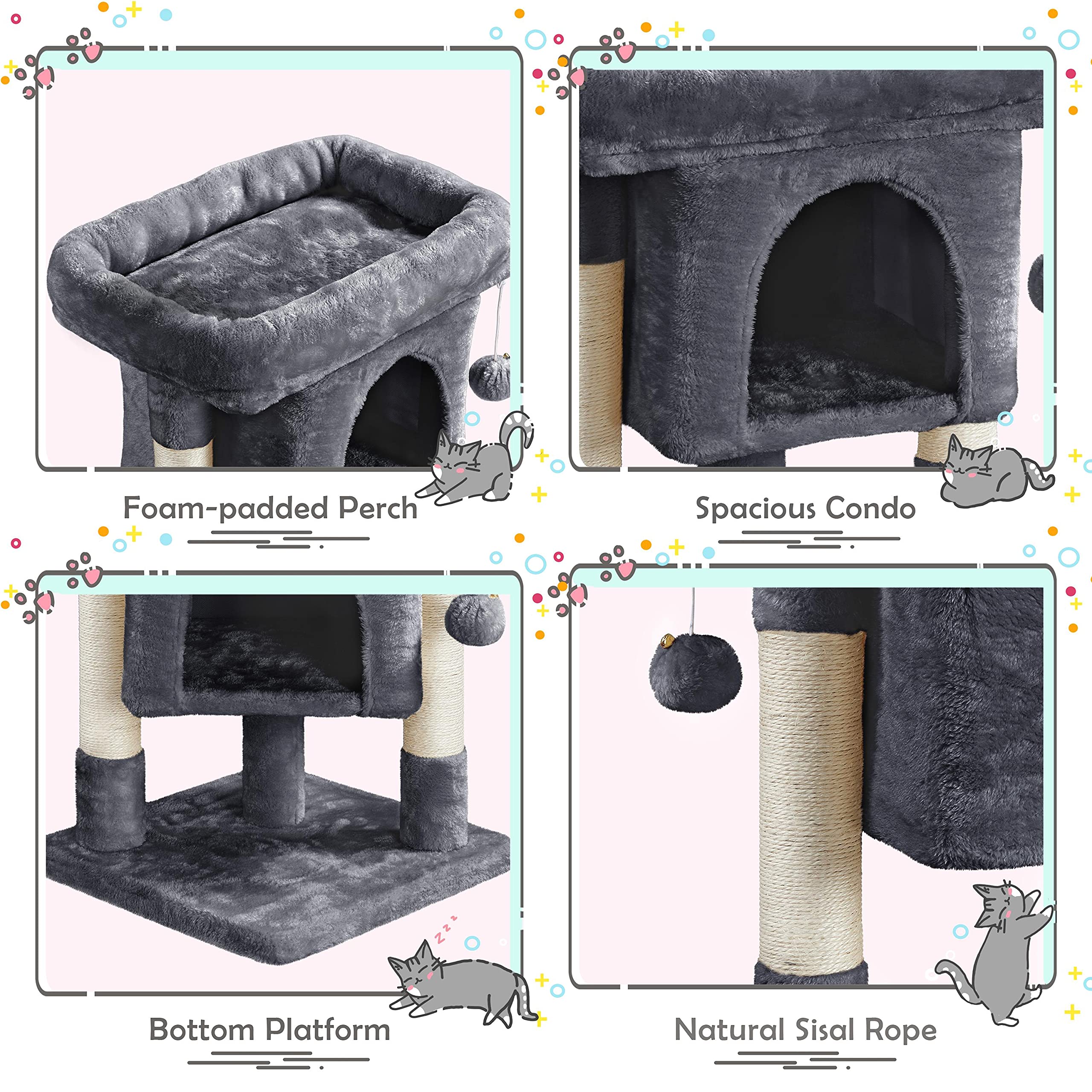Yaheetech 23.5In Cat Tree Tower, Cat Condo With Sisal-Covered Scratching Posts, Cat House Activity Center Furniture For Kittens, Cats And Pets - Dark Gray