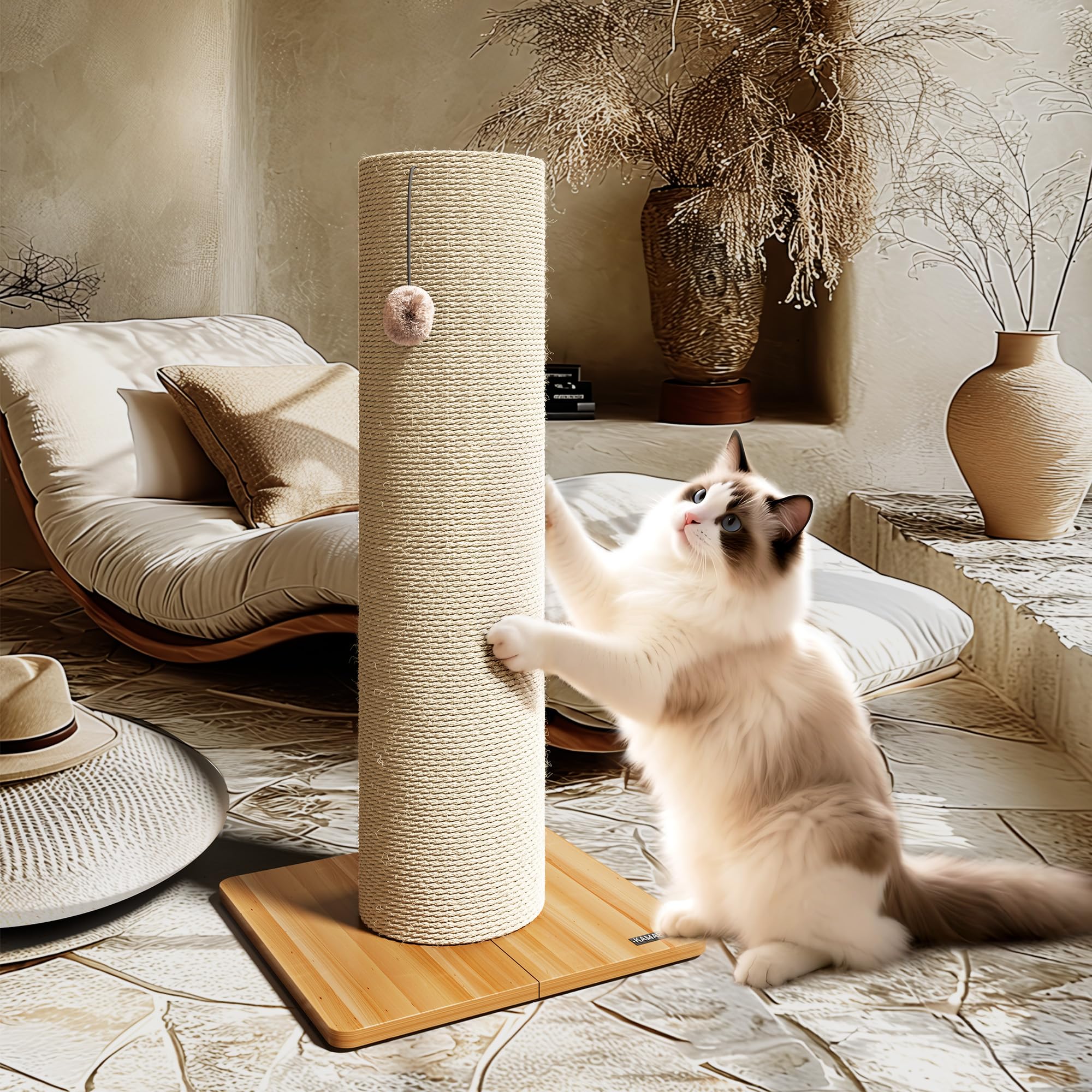KAMABOKO 29.5 Cat Scratching Post, 7.5 Ultra-Large Diameter Natural Sisal Cat Scratch Post, Scratch-Resistant Tall Cat Scratcher