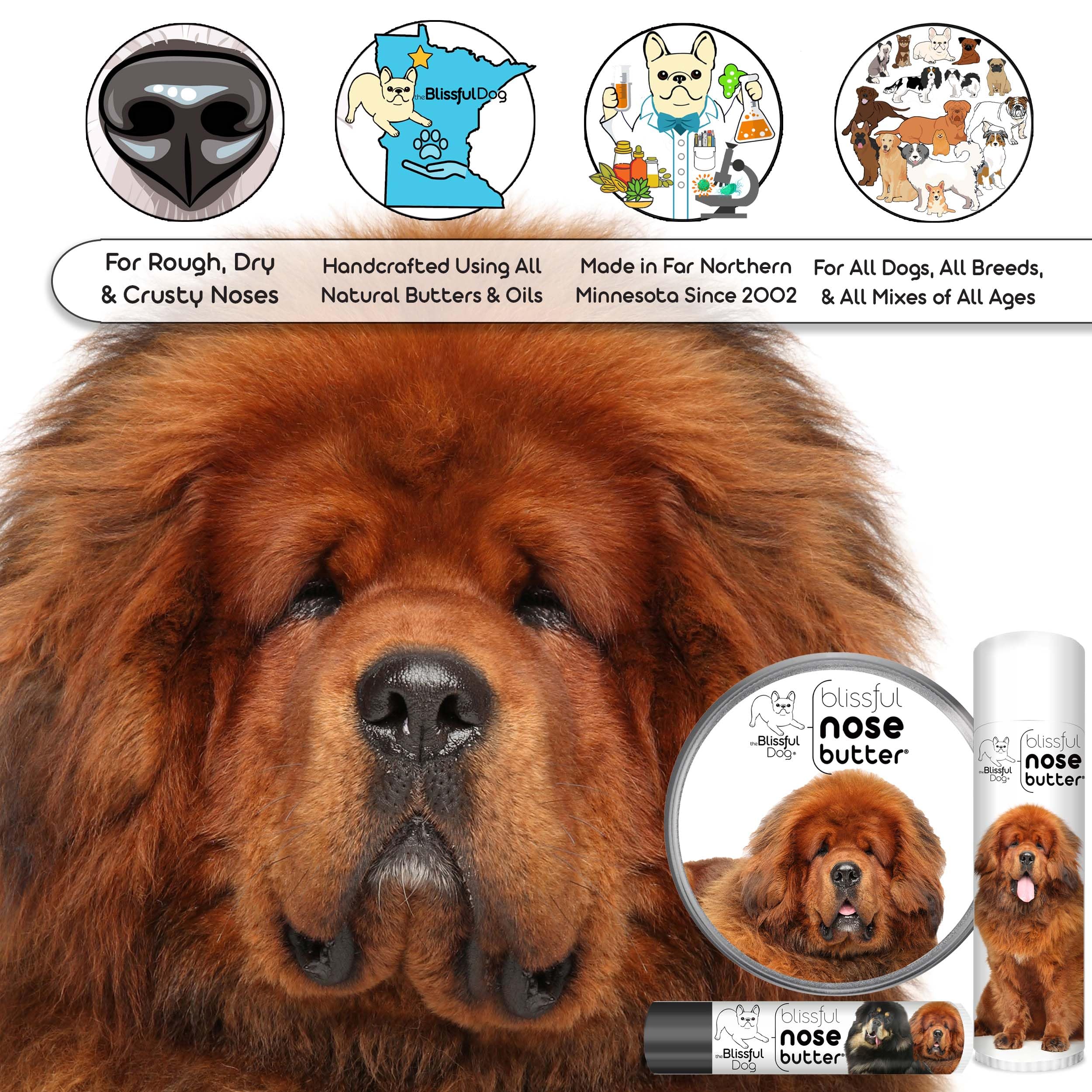 The Blissful Dog Tibetan Mastiff Unscented Nose Butter - Dog Nose Butter, 4 Ounce