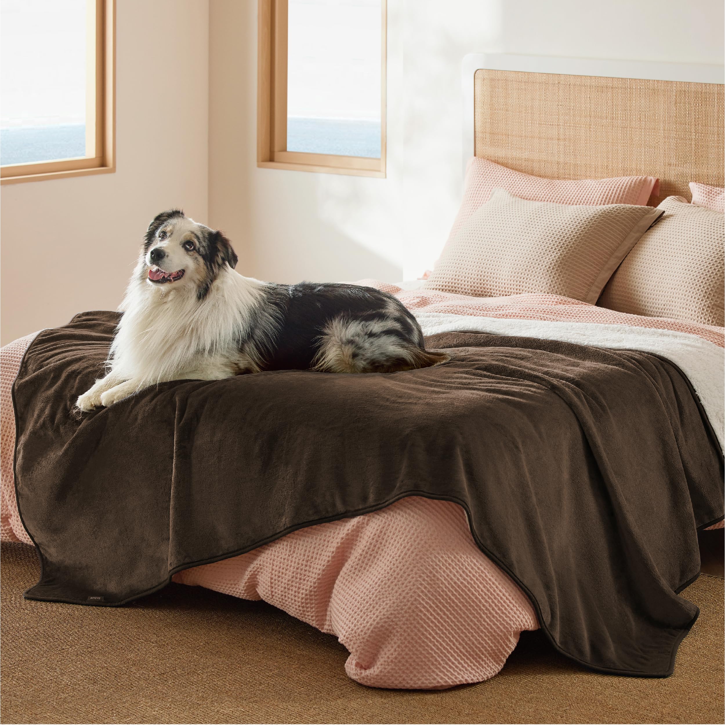 Bedsure Waterproof Dog Blankets For Large Dogs - Large Cat Blanket Washable For Couch Protection, Sherpa Fleece Puppy Blanket, Soft Plush Reversible Throw Furniture Protector, 40X50, Coffee Brown