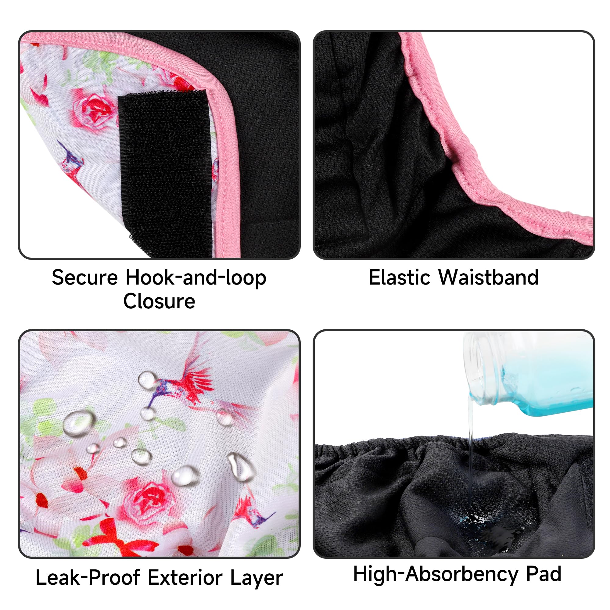 Paw Legend Washable Reusable Female Dog Period Diapers For Heat Doggie Puppy Diapers For Female Dogs (3 Pack, Flower, Large)