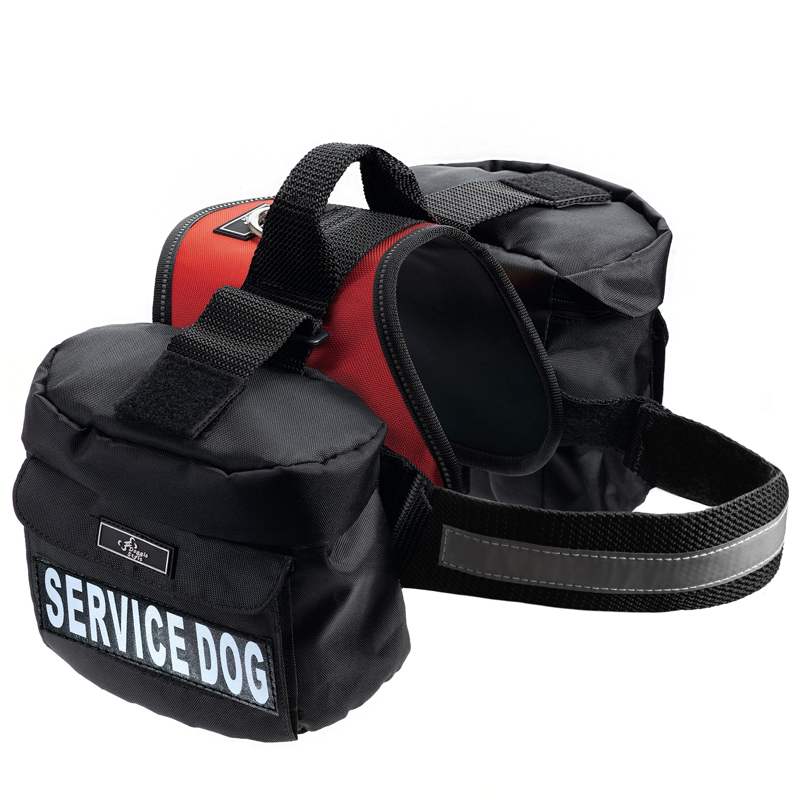Service Dog Harness With Removable Saddle Bag Backpack Carrier Traveling Carrying Bag. 2 Removable Patches. Please Measure Dog Before Ordering. Made By Doggie Stylz (Girth 24-31', Red)