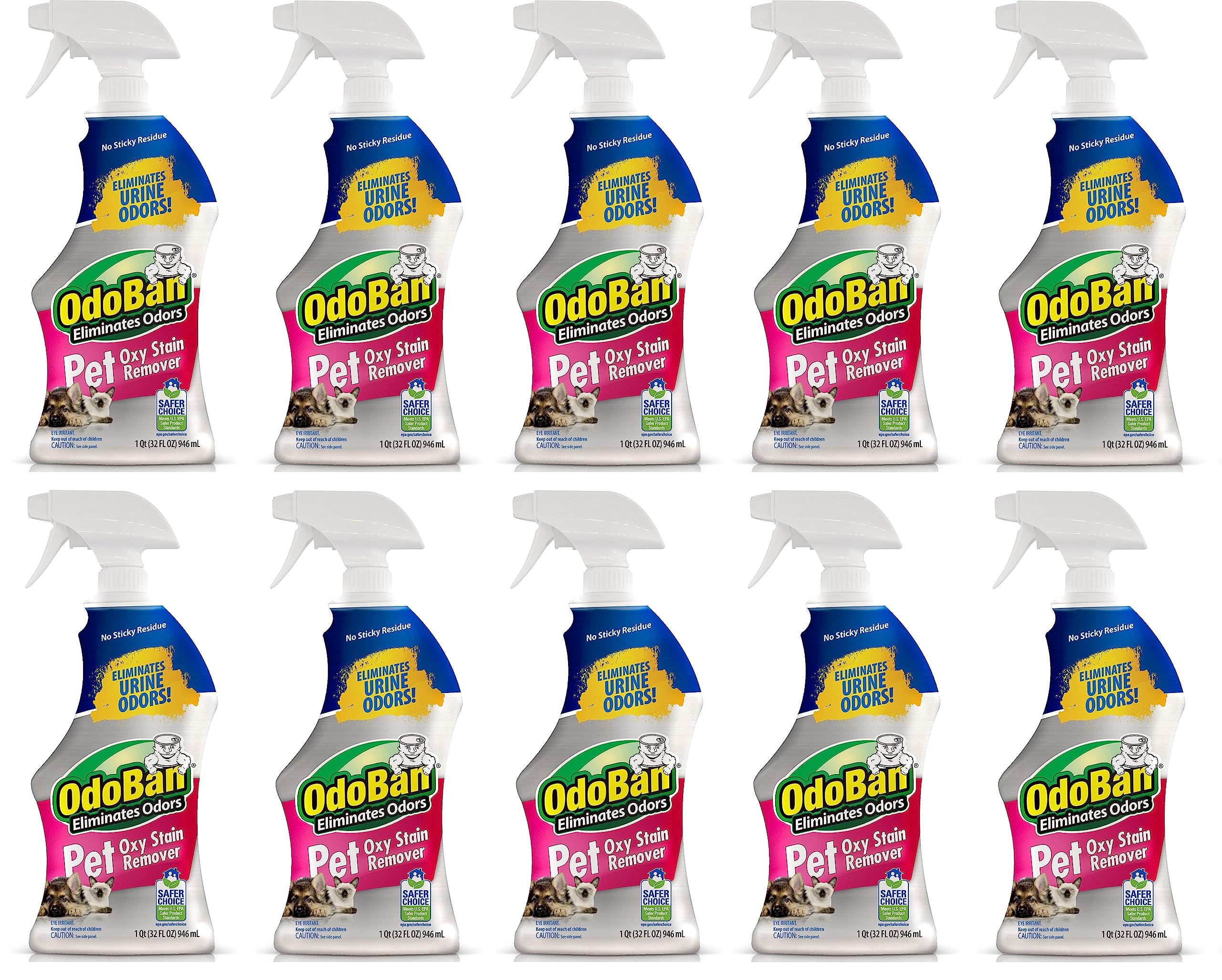 Odoban Pet Solutions Oxy Stain Remover, Pet Stain Eliminator, 10-Pack, 32 Ounce Spray Each