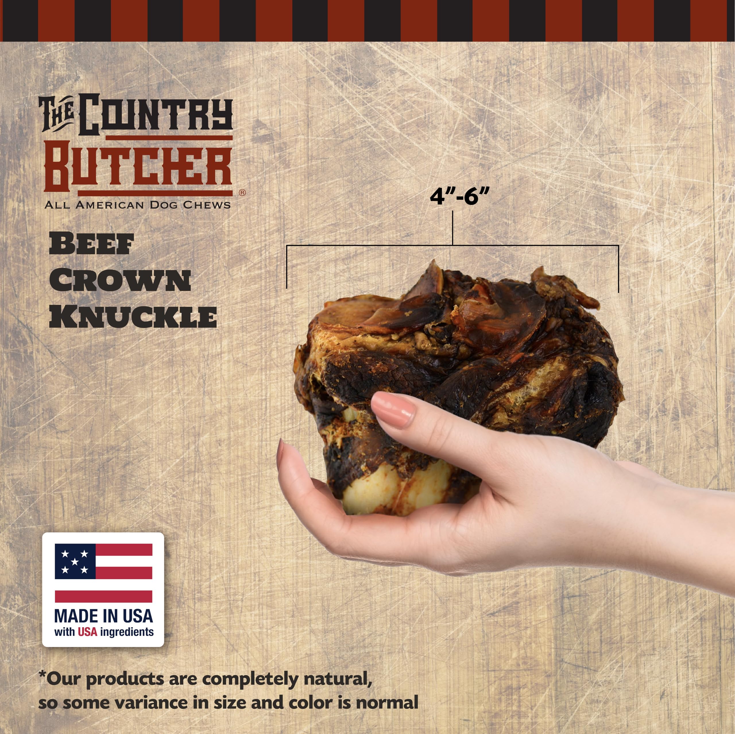THE COUNTRY BUTCHER Beef Knuckle Dog Bones for Aggressive Chewers, Large Breed, Treat, Natural, Made in The USA, 4 Count