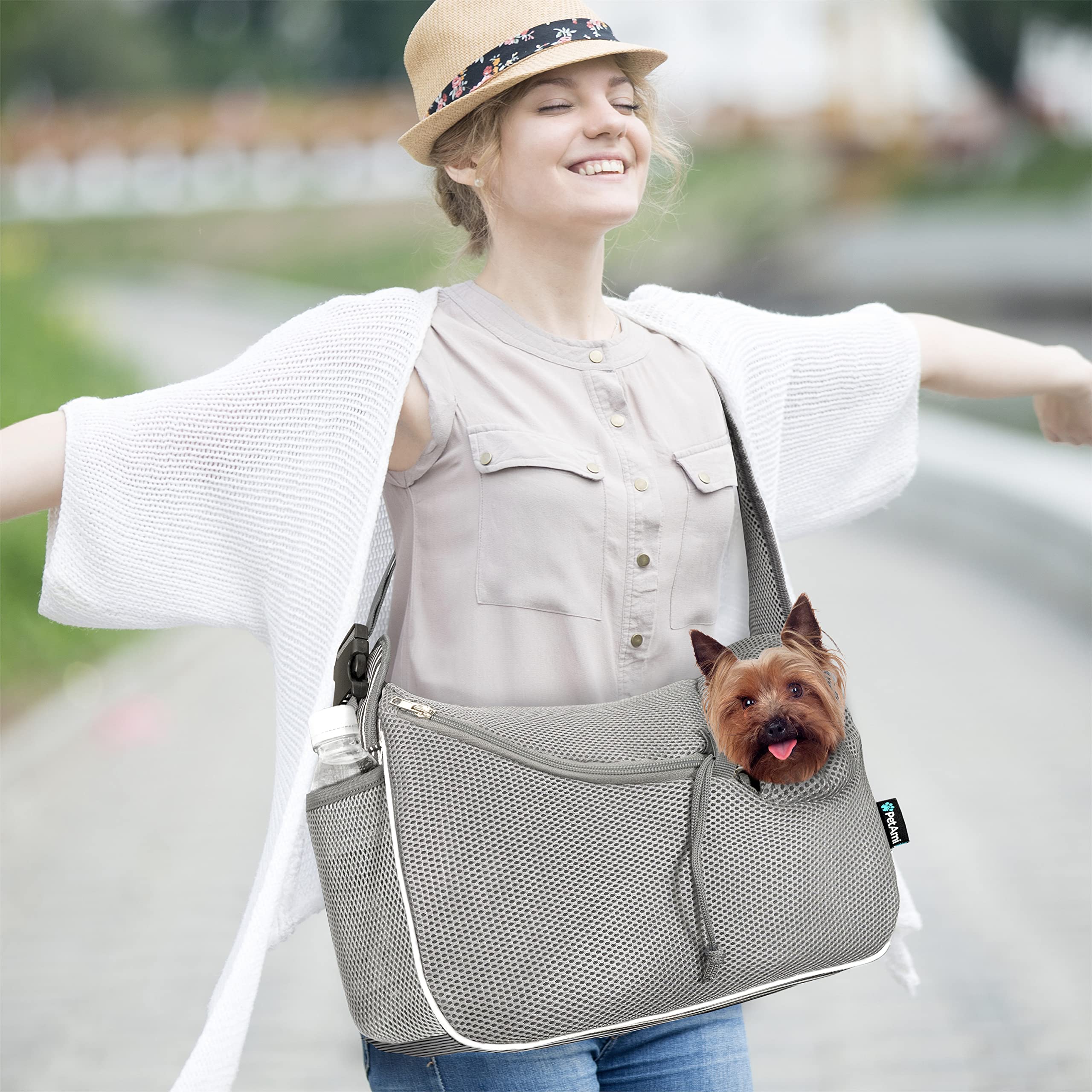 PetAmi Small Dog Sling Carrier, Soft-Sided Crossbody Puppy Carrying Purse Bag, Adjustable Sling Pet Pouch to Wear Medium Cat Tra
