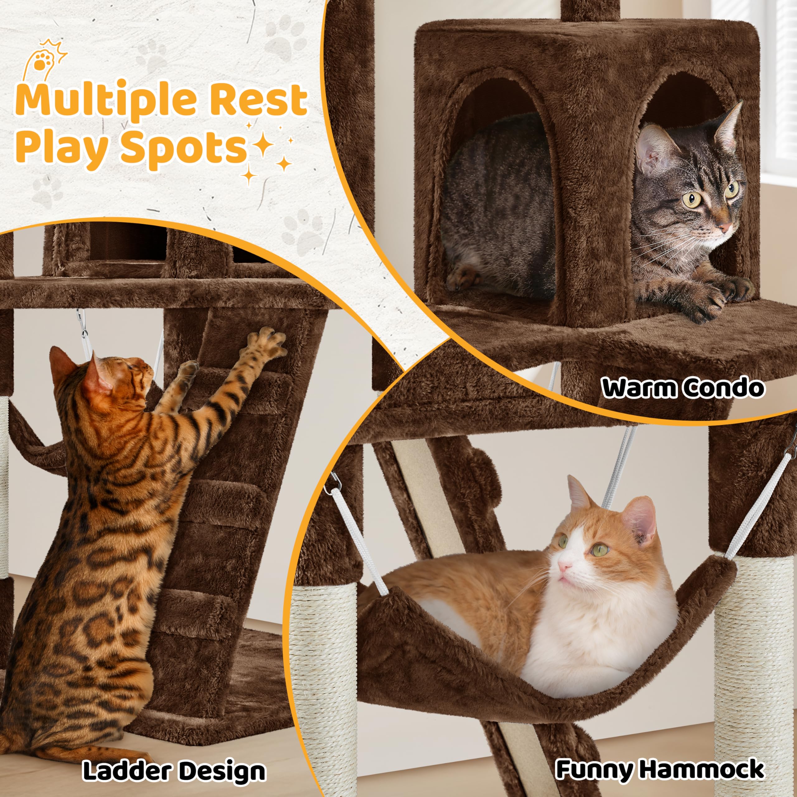 Yaheetech Cat Tree Cat Tower 51 Inch Cat Trees And Condos For Indoor Cats With Sisal Scratching Post, Cozy Plush And Hammock As