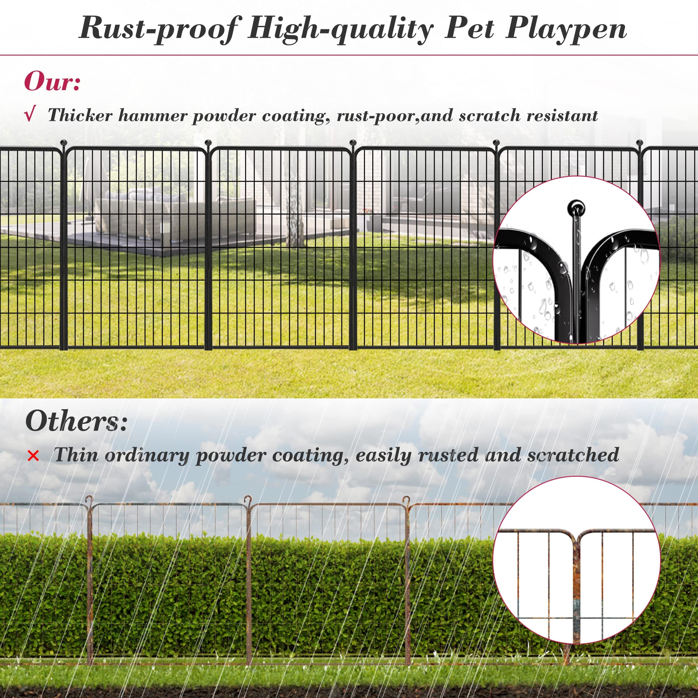 Jhsomdr Dog Playpen 40 Inch 24 Panels Indoor Outdoor Dog Pen For Large/Medium/Small Dogs Heavy Duty Metal Dog Fence Outdoor For