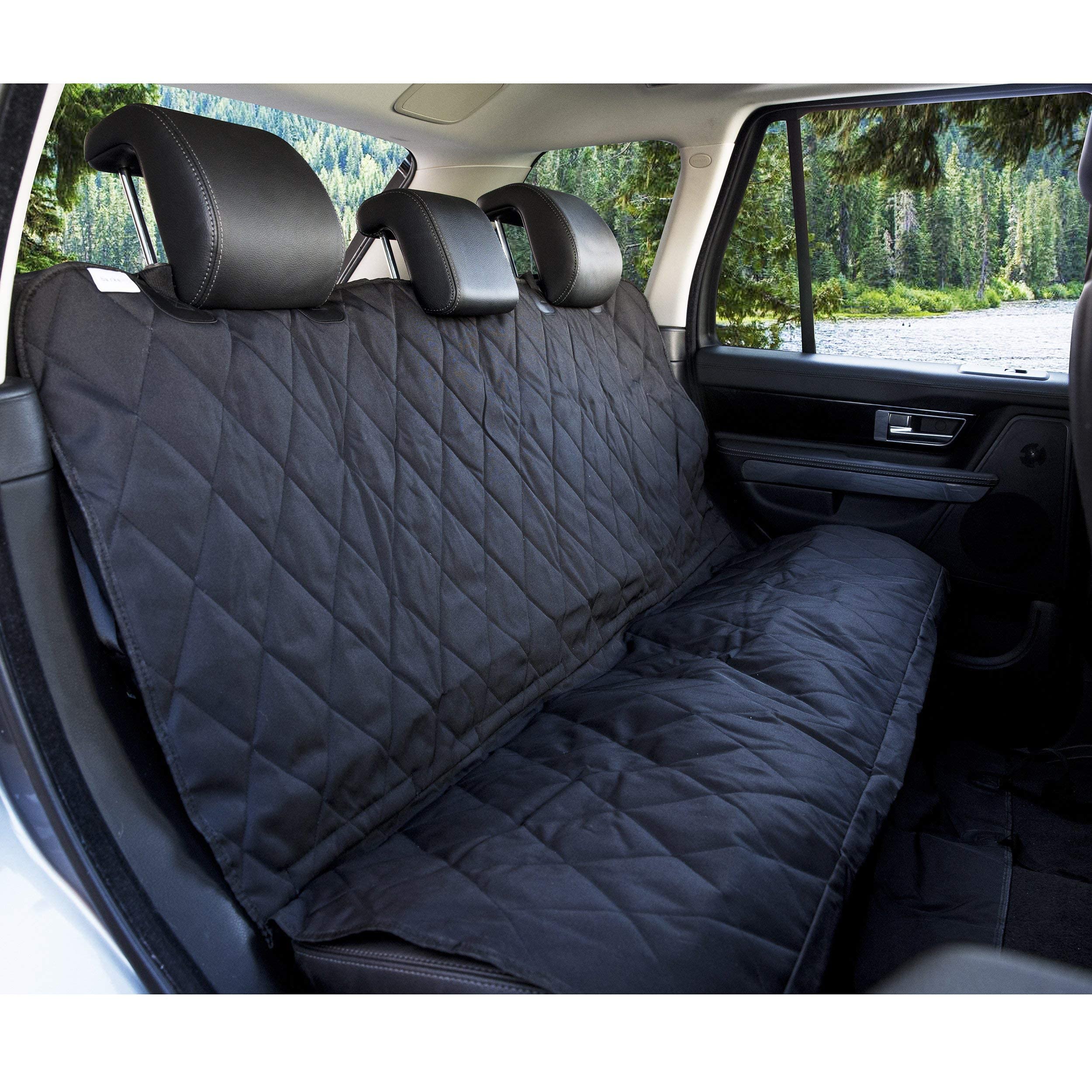 BarksBar Pet Car Seat Cover with Seat Anchors for Cars, Trucks and SUVs, Water Proof and Non-Slip Backing Regular, Black