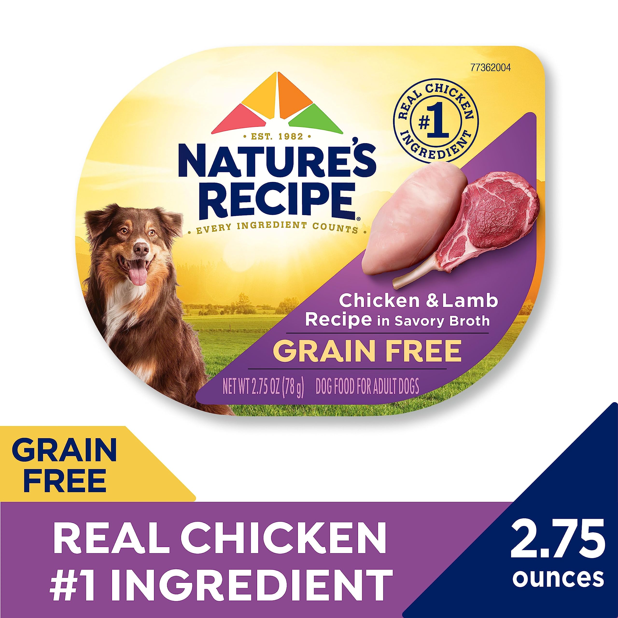 Nature s Recipe Grain Free Chicken & Lamb Recipe in Savory Broth Wet Dog Food, 2.75 oz. Cup, 12 Count