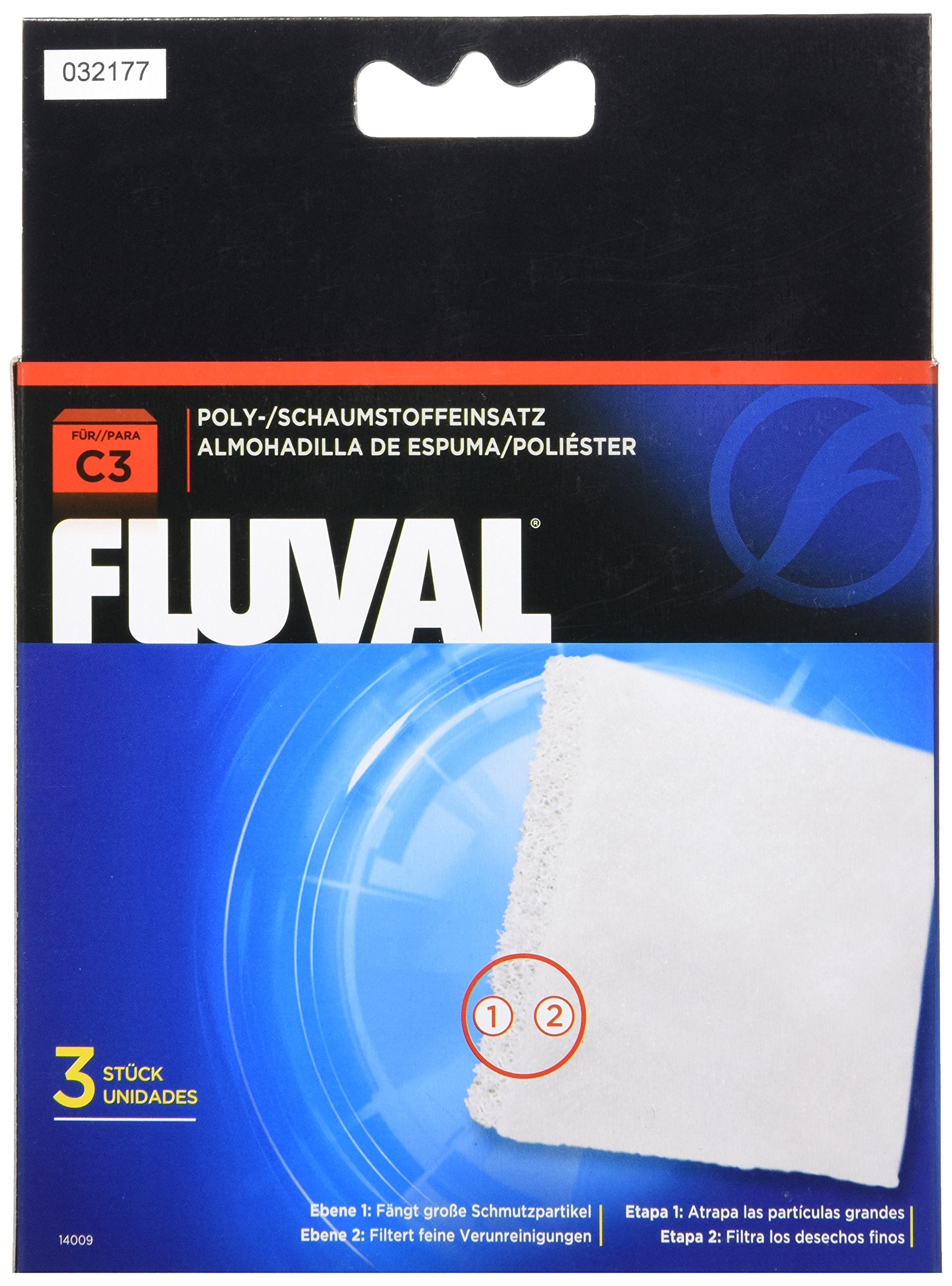 Fluval C3 Poly Foam Pad - 3-Pack, Polyester, White, Model 14009