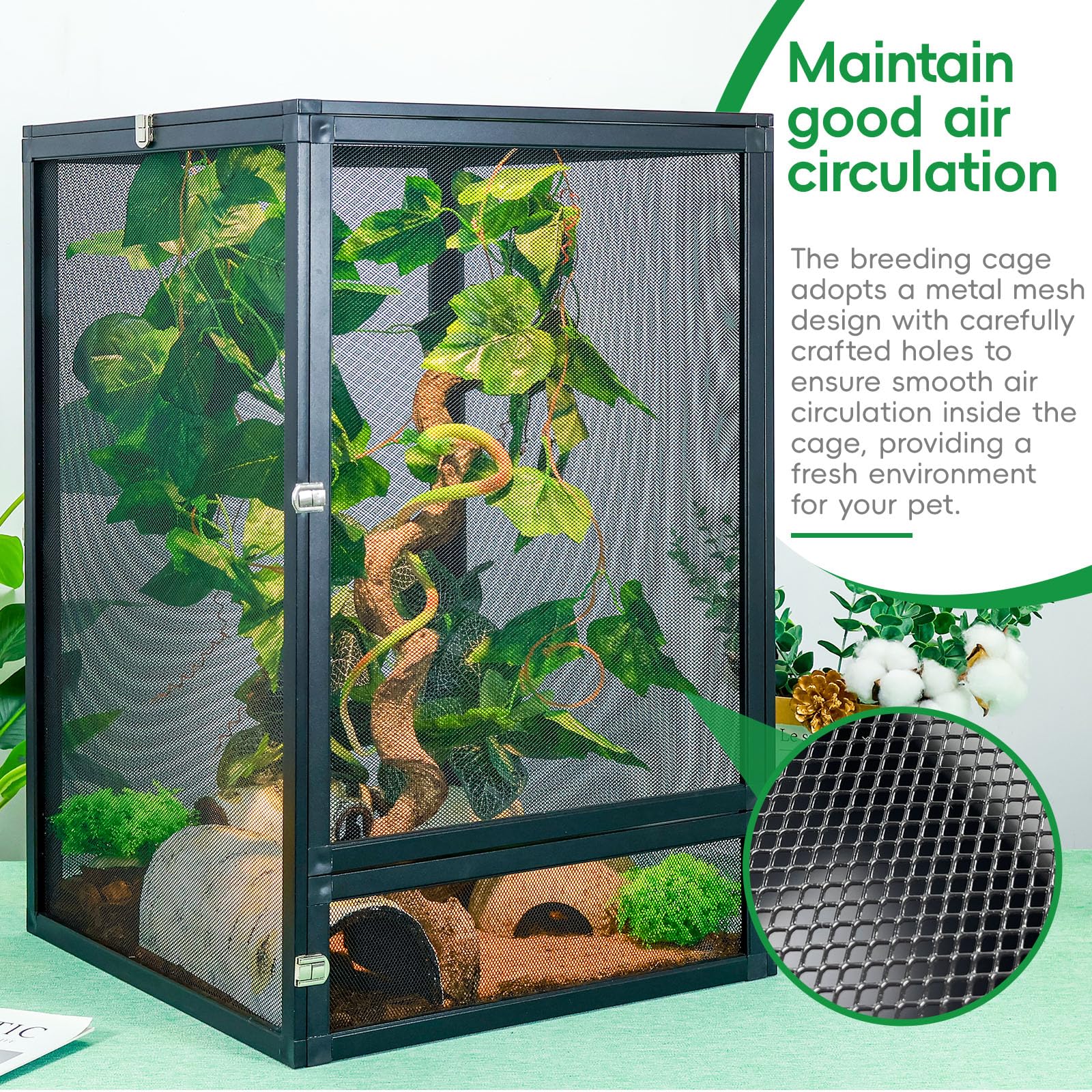 Binano 33 Gal Detachable And Foldable Reptile Butterfly Cage Terrarium, 360 Observation, Airflow, Interaction In Gecko Tank For