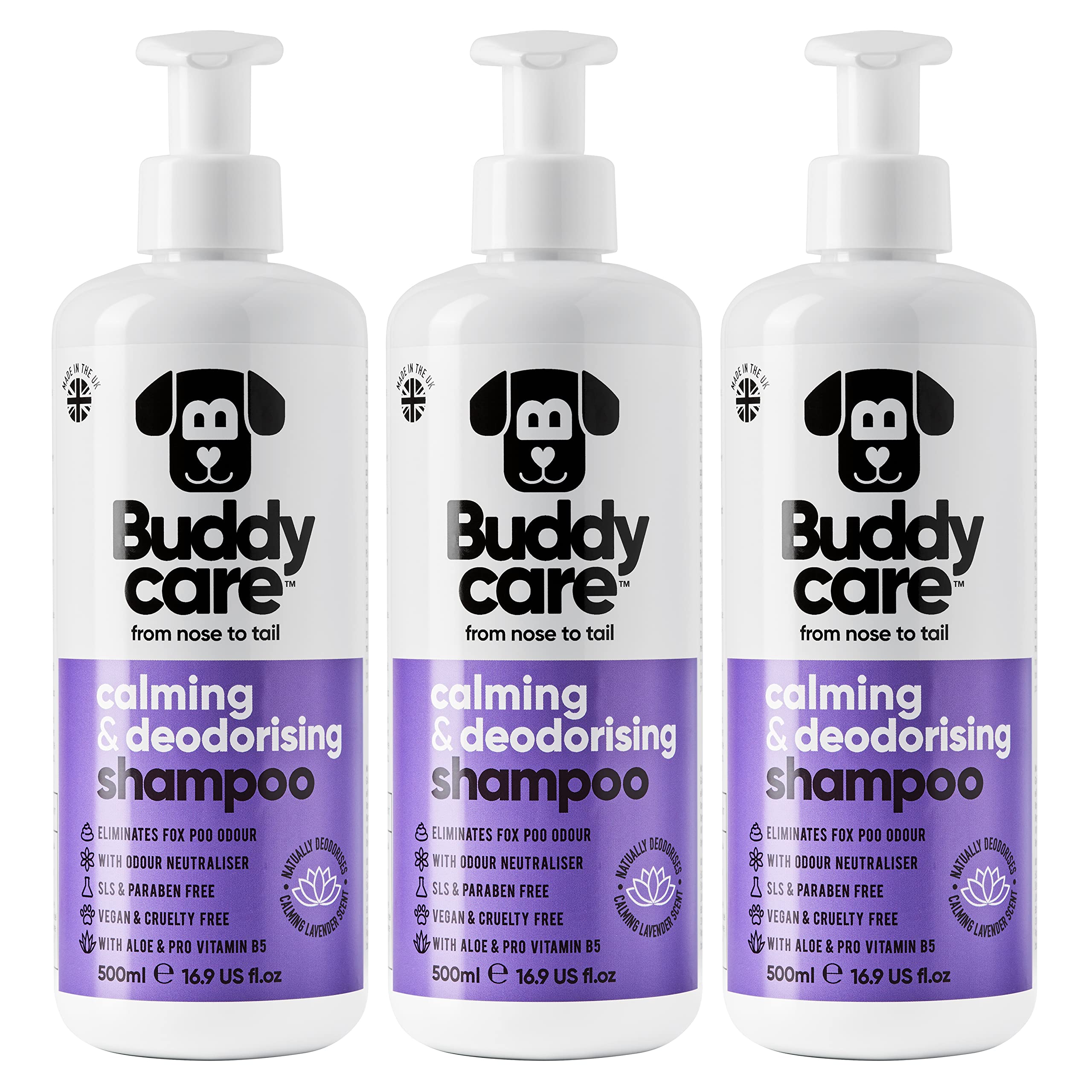 Calming & Deodorising Dog Shampoo By Buddycare | Lavender Scented | With Aloe Vera And Pro Vitamin B5 (50.72Oz)