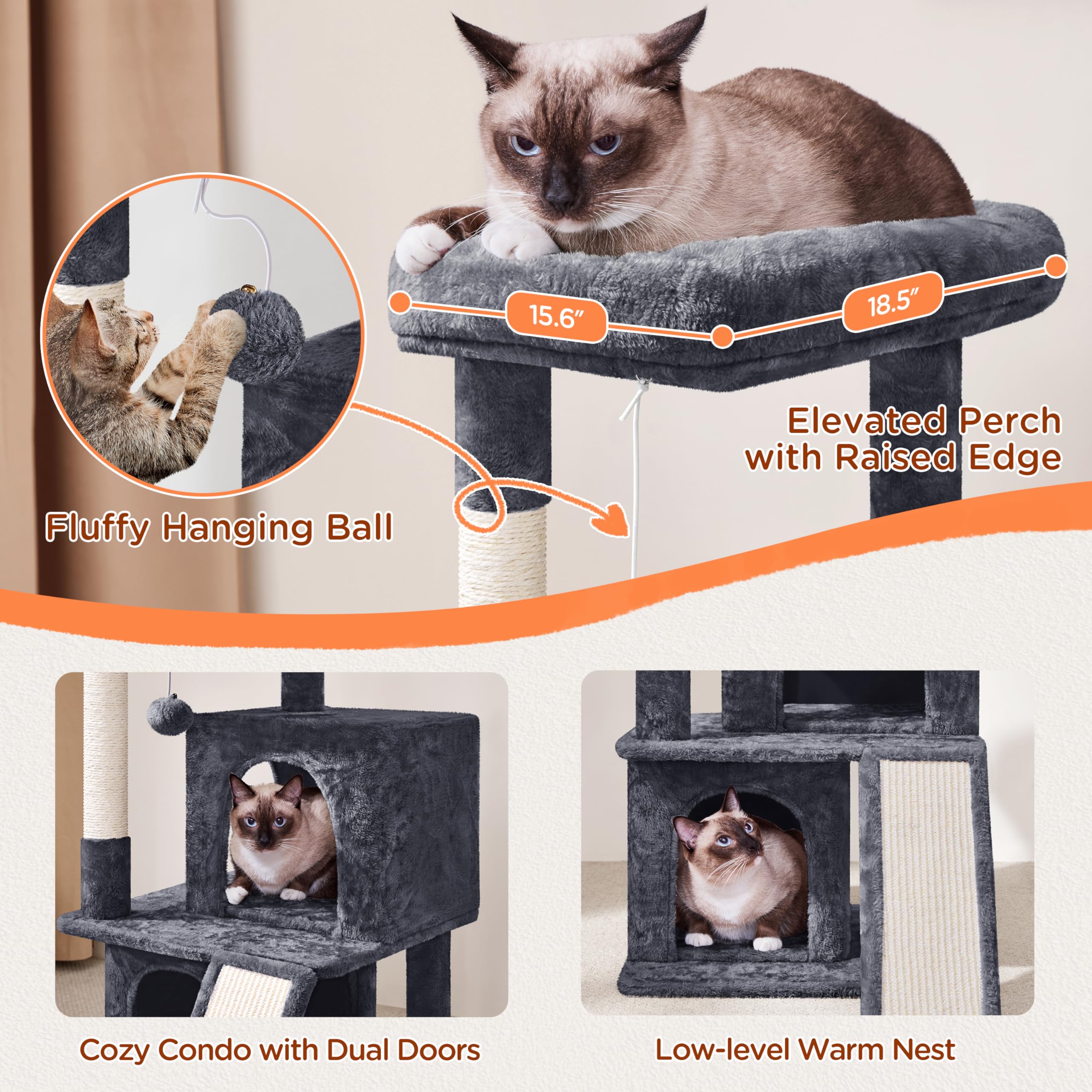 Yaheetech Cat Tree For Indoor Cats, 36In Cat Tower Cat Condo W/Extra Large Perch, Scratching Posts, Scratching Board, Dangling B