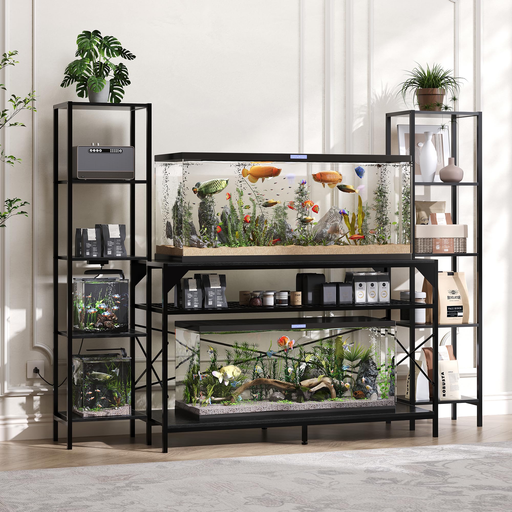 Garvee 20-90 Gallon Fish Tank Stand ,Aquarium Stand with Power Outlet,Heavy-Duty Reptile Terrarium Stands with 12-Leg Support an