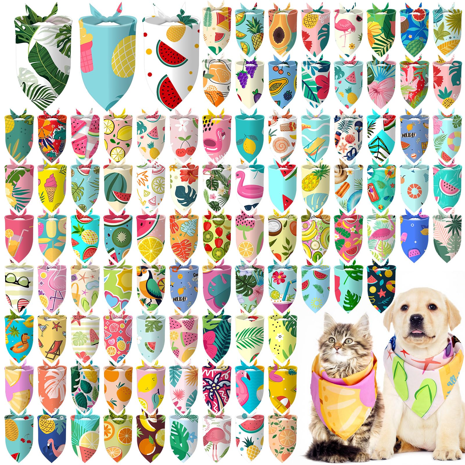 Huhumy 100 Pcs Summer Bandanas for Dogs Colorful Summer Pet Bandanas Bulk Triangle Pet Bibs Scarf for Medium Large Dogs Birthday