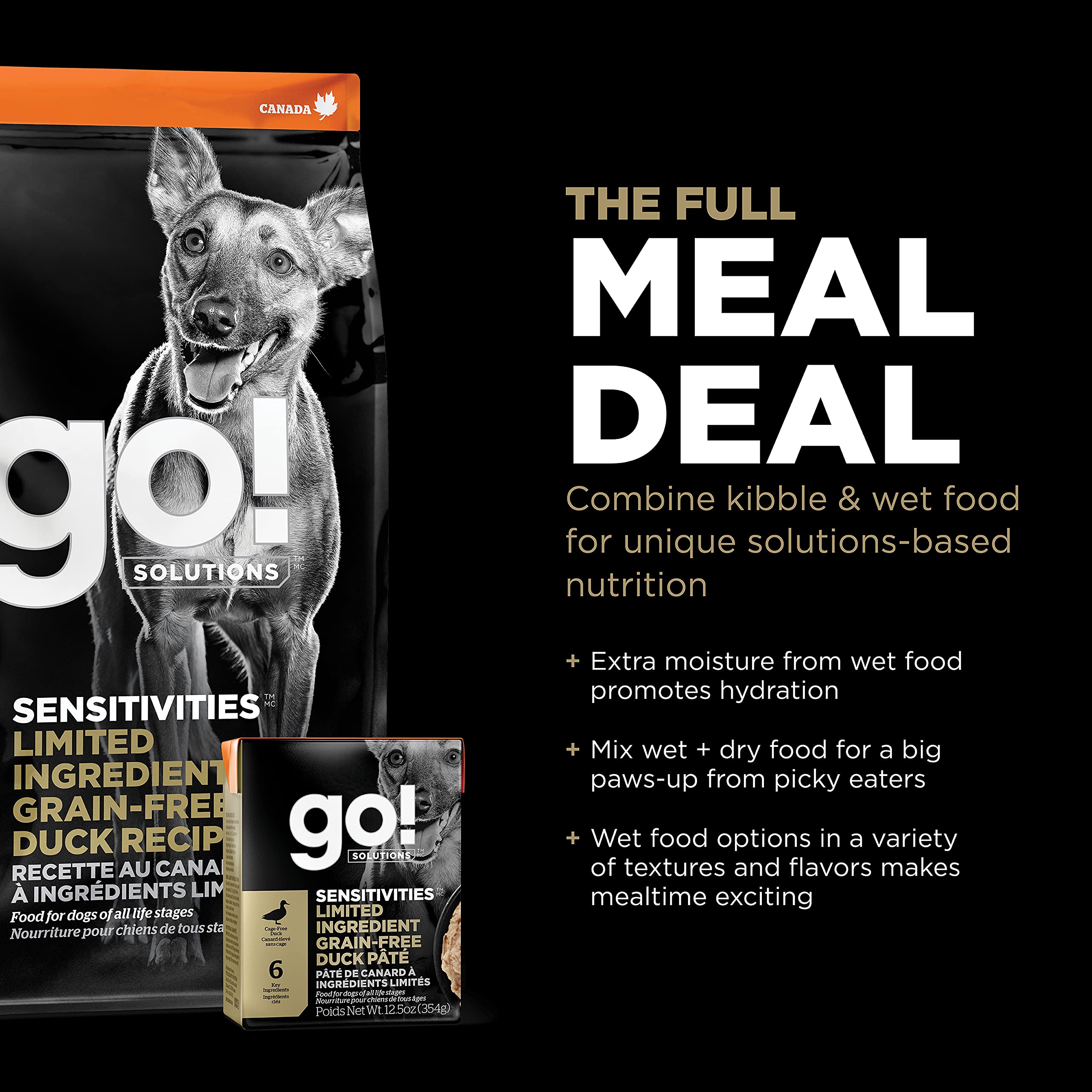 Go! Solutions Sensitivities Duck Grain-Free Dry Dog Food, 12 lb Bag for Sensitive Stomachs, Chicken-Free Kibble, Brown