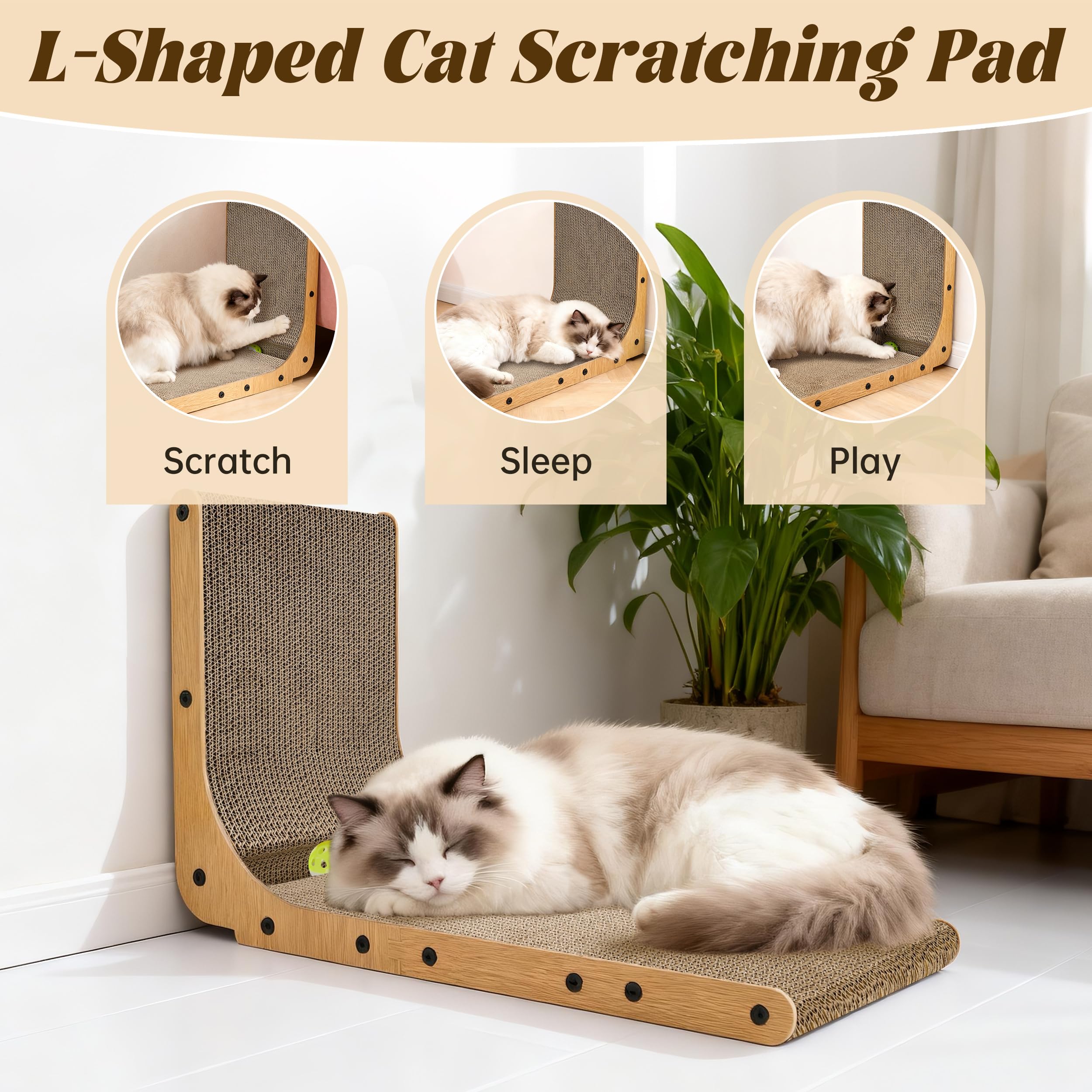 PatiencET L Shape Cat Scratcher, 26.8 Inch Cardboard Scratch Pad for Indoor Cats, Large Vertical Scratch Board, Furniture Protec