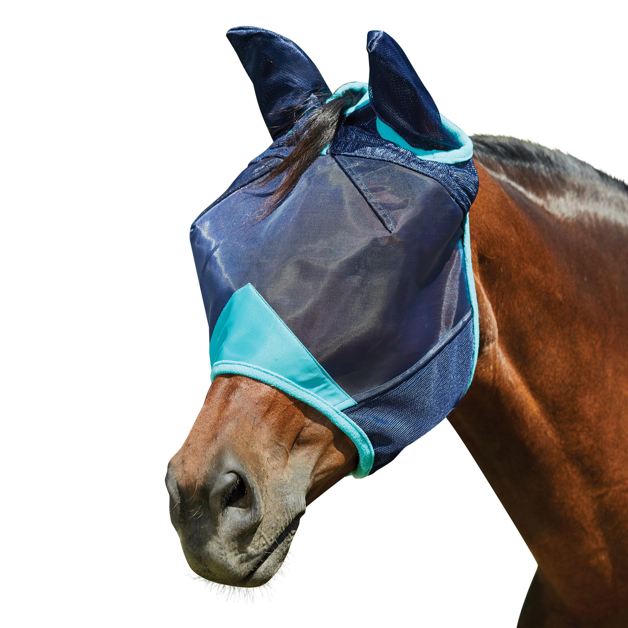 WeatherBeeta ComFiTec Deluxe Fine Mesh Mask with Ears, Navy/Turquoise, Small Pony