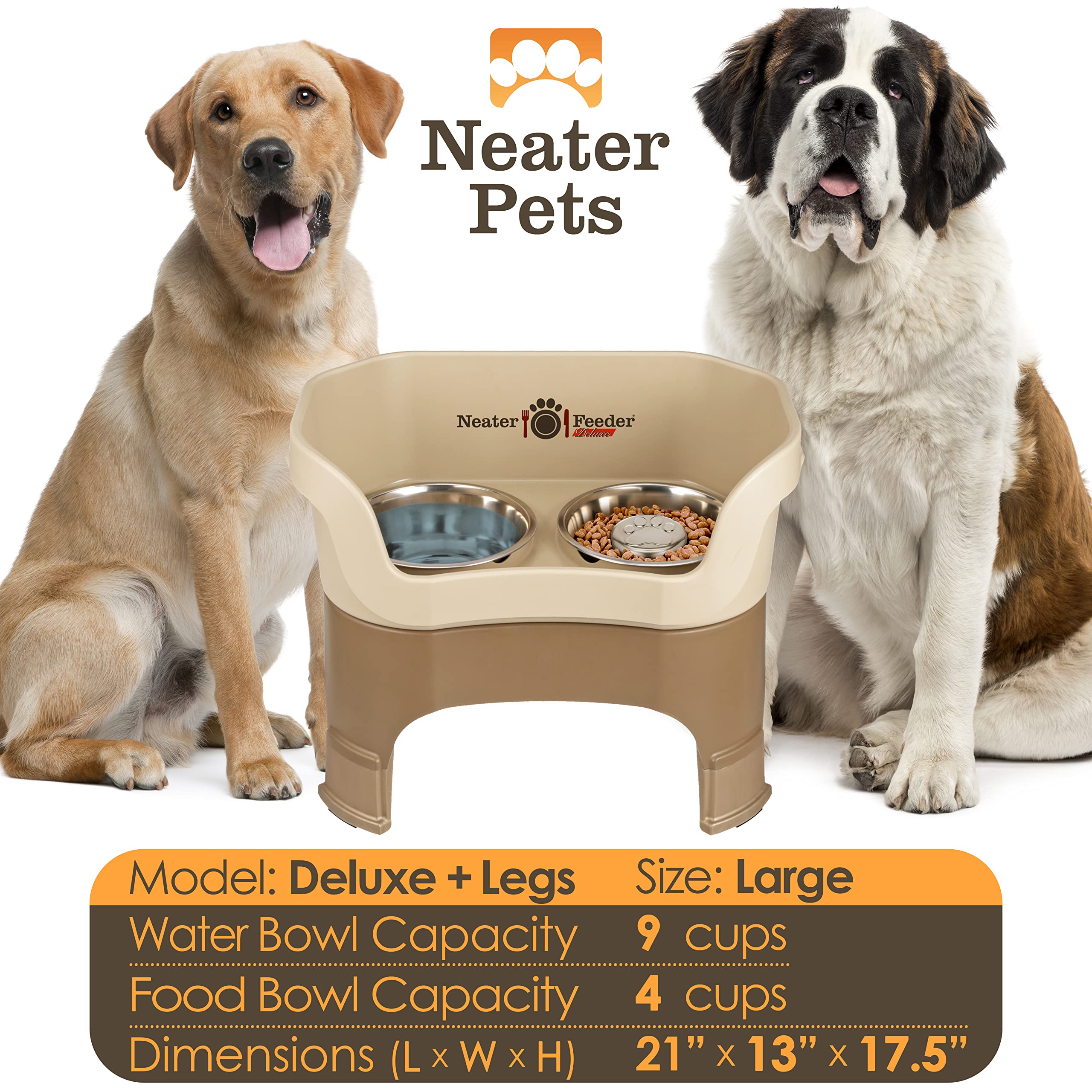 Neater Feeder Deluxe with Leg Extensions (Large + Slow Feed Bowl Combo, Gunmetal)