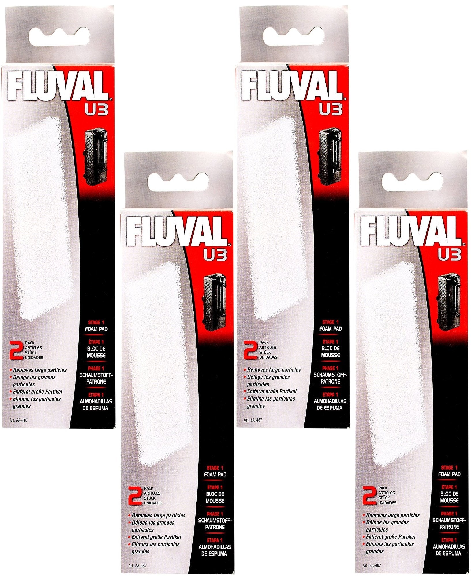 (4 Pack) Fluval U3 Underwater Filter Foam Pads, 2 Pads Each