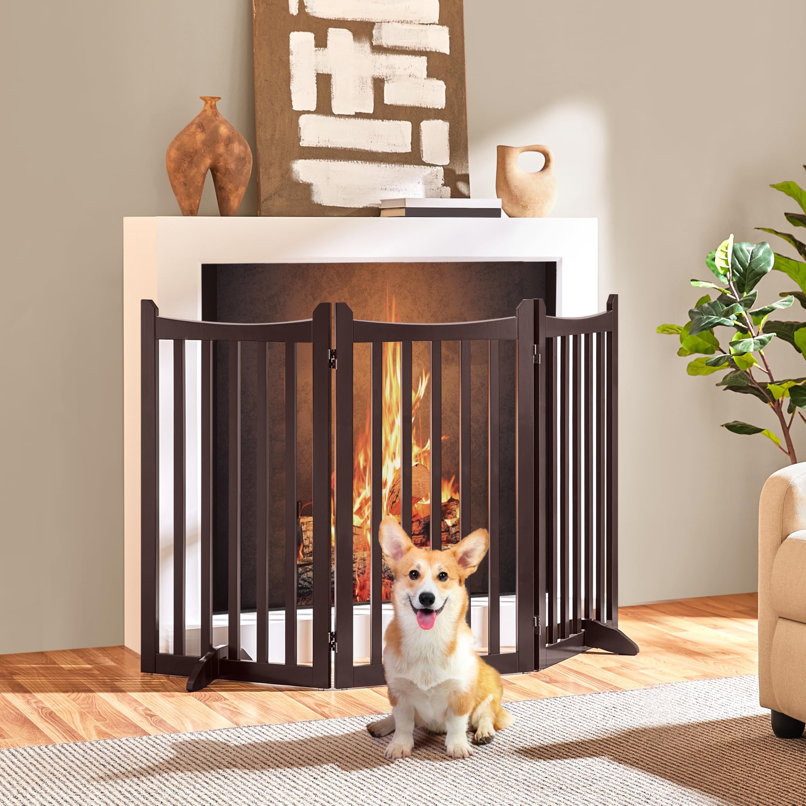 Yaheetech 36" H Extra Tall Freestanding Pet Gate - 3-Panel Wooden Dog Fence, Espresso, 60" L x 36" H, Ideal for Indoor Use