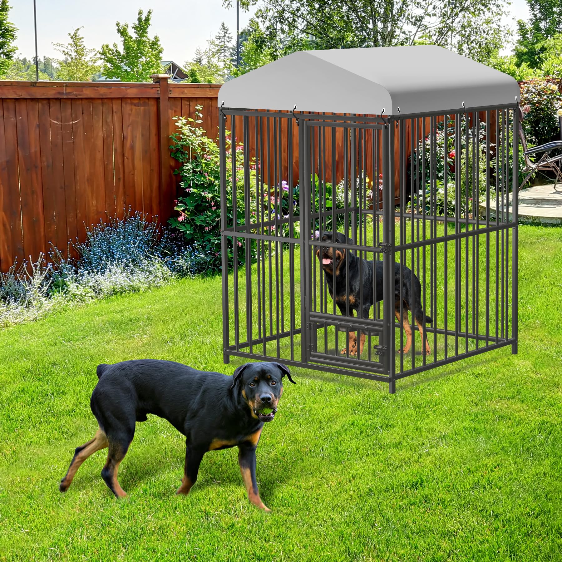 Large Dog Kennel Outside,4x4x6 FT Heavy-Duty Outdoor Cage with Roof and Lock,Covered Outside Kennel,for Medium and Large Dogs,Ea