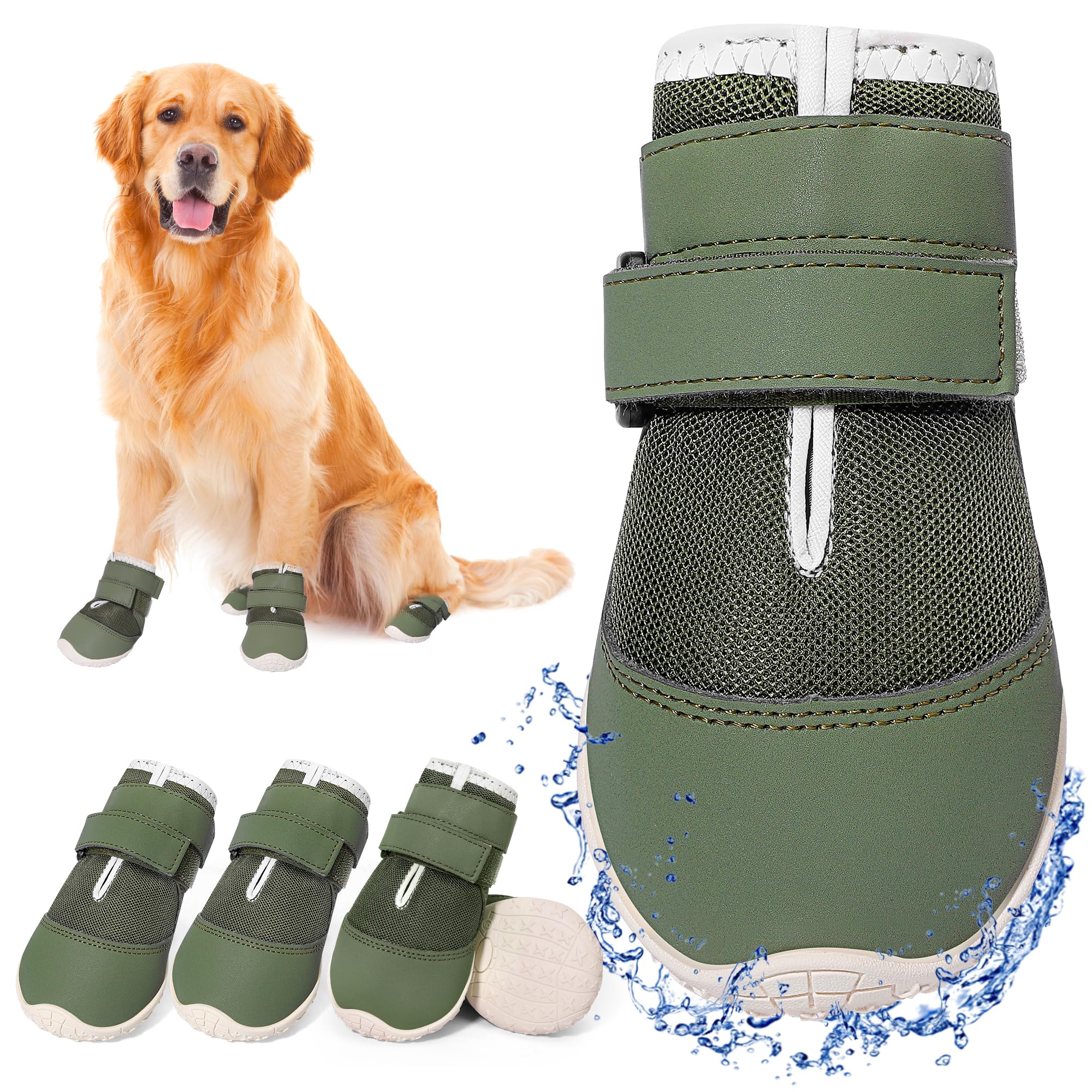 Dcoagt Dog Shoes For Large Dogs Xxl,Mesh Breathable Dog Boots & Paw Protectors For Hot Pavement Summer Winter Snow, 360Anti-Slip