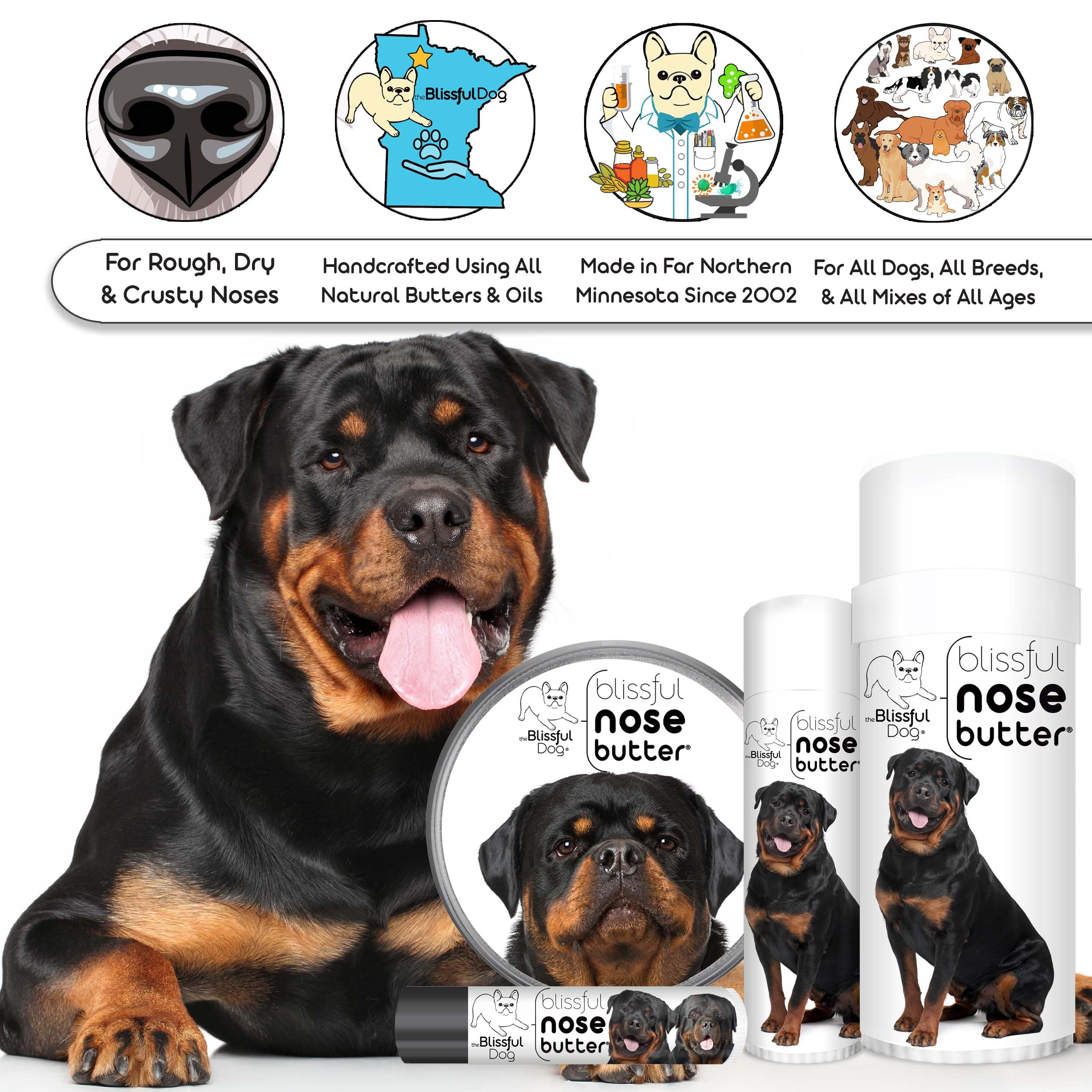 The Blissful Dog Rottweiler Unscented Nose Butter - Dog Nose Butter, 2 Ounce