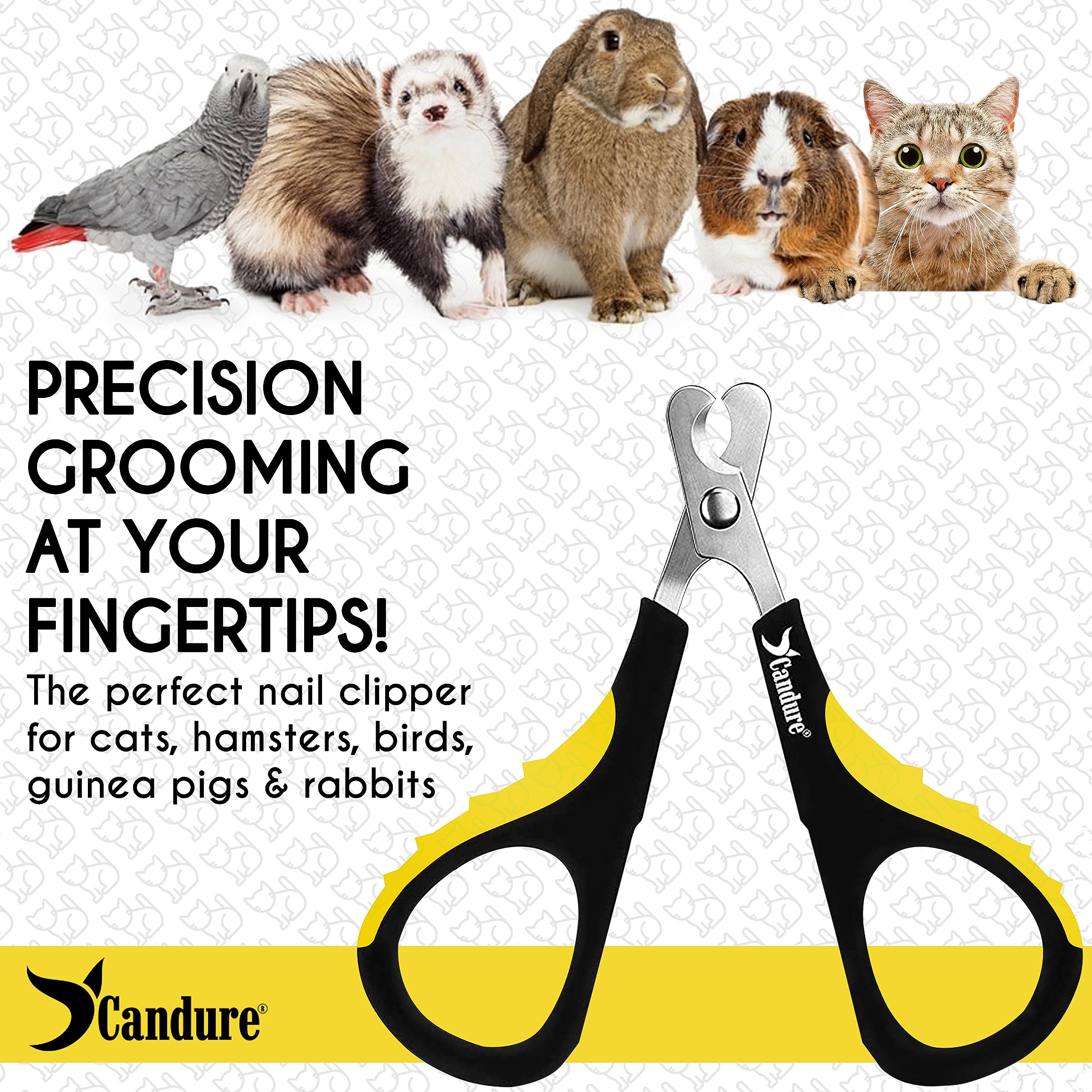Candure Cat Nail Clipper - Stainless Steel Trimmers for Small Pets, Dark Yellow, Model TY