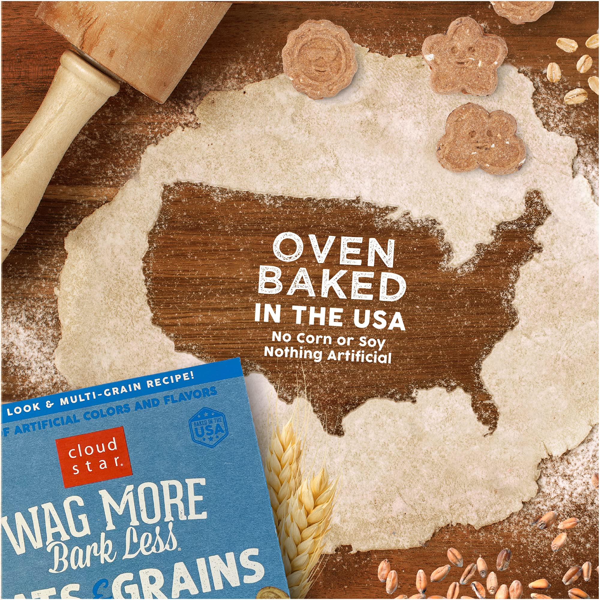 Cloud Star Wag More Bark Less Oats & Grains Crunchy Dog Treats, Bacon, Cheese & Apples, 16 oz. Box