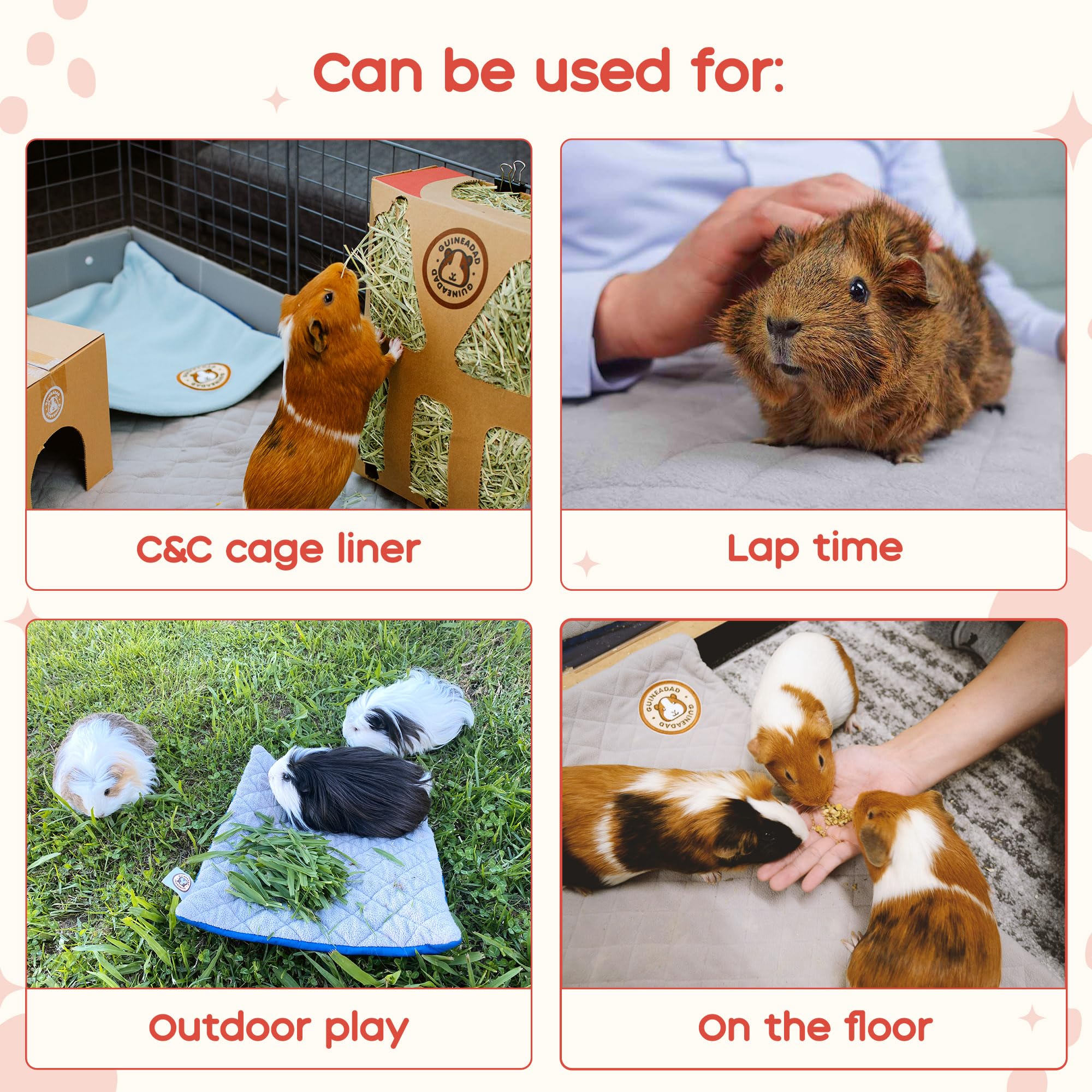 Guineadad Original Liner - Grey Fleece Guinea Pig Bedding - Reusable Guinea Pig Cage Liner - Extra Absorbent Guinea Pig Bed With Waterproof Bottom - Small Pet Supplies - 2X1 C&C