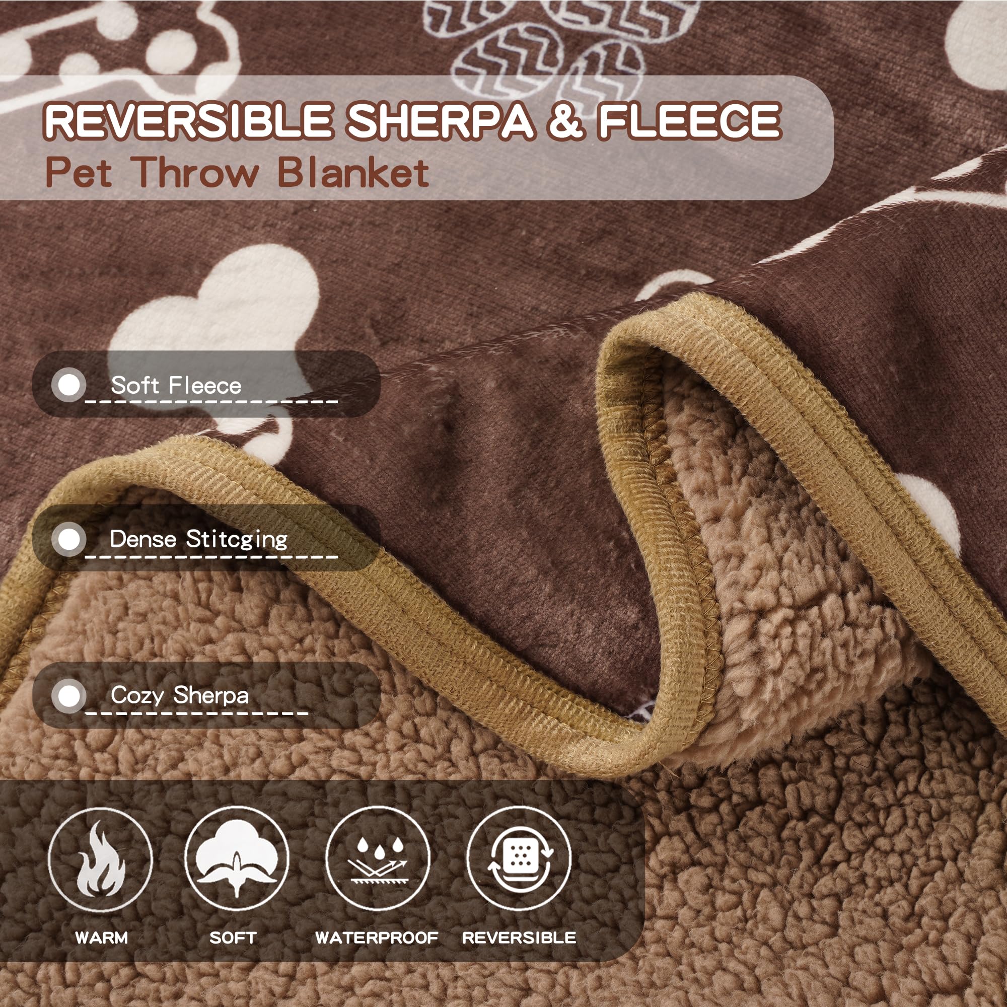 Capt.Snooze Waterproof Dog Blankets Pet Blanket 50'X60', Soft Fluffy Sofa Car Bed Protector, Reversible Sherpa Fleece Dog Blan