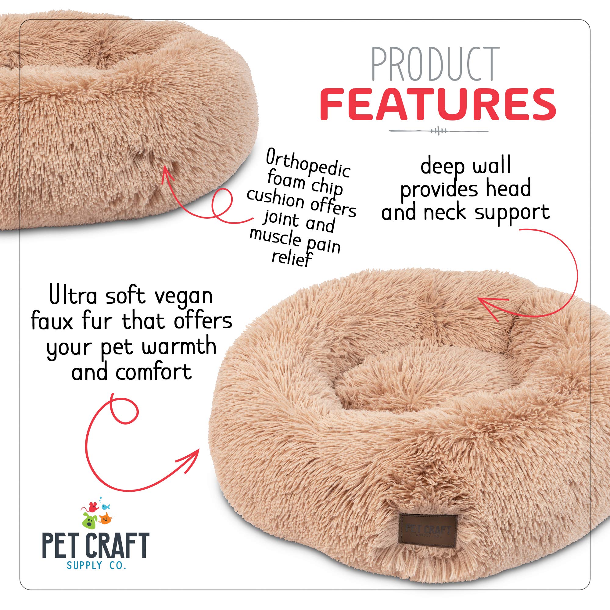 Pet Craft Supply Ultra Plush Calming Anti-Anxiety Pet Bed - Includes Super Soft Comfort Blanket - Great Medium Dog, Puppy And Cat Bed