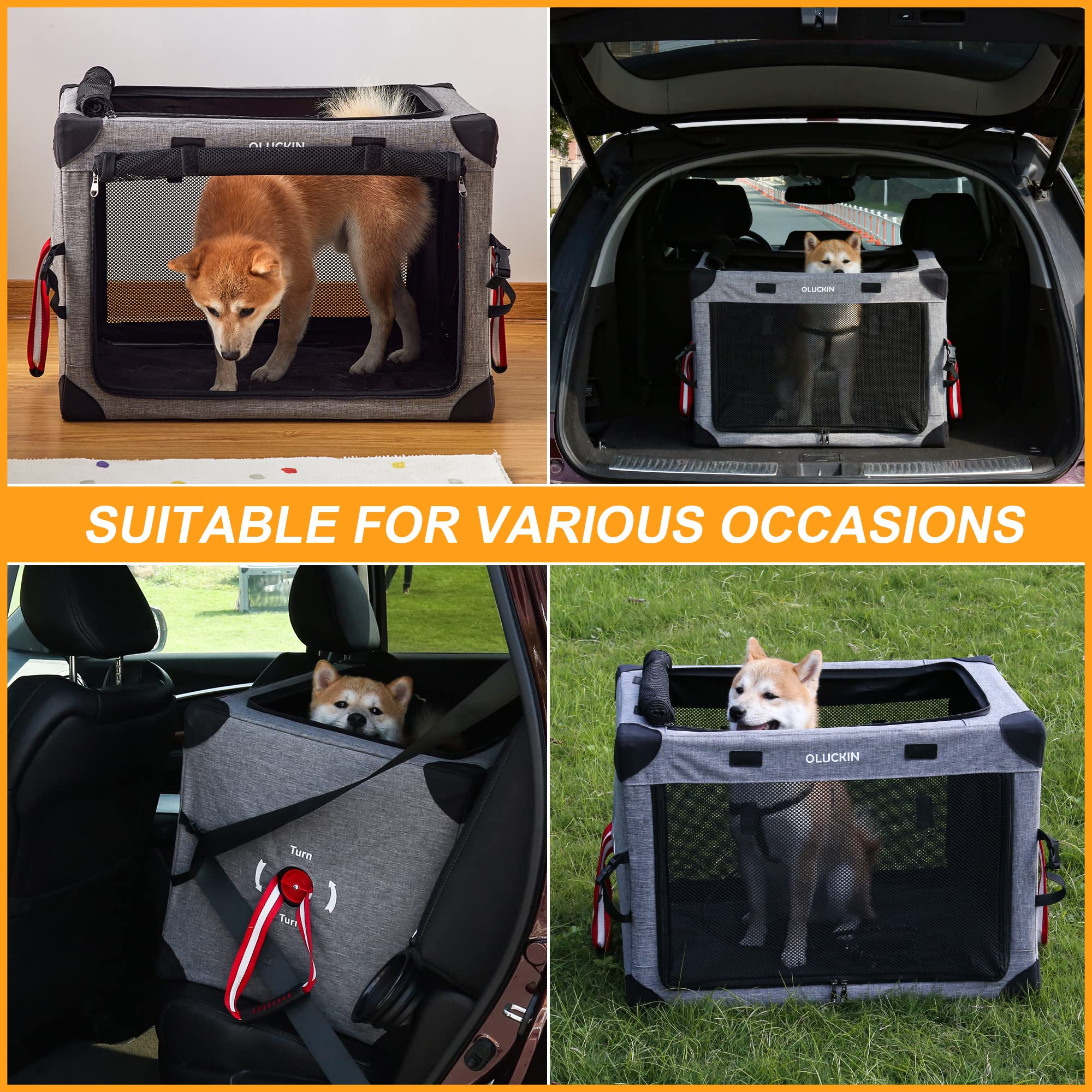 Popup Portable Collapsible Dog Crate With Mesh Mat - Folding Soft Pet Carrier Kennel For Indoor And Outdoor Medium 26 Inch, Soft Travel Cat Cage, Gray
