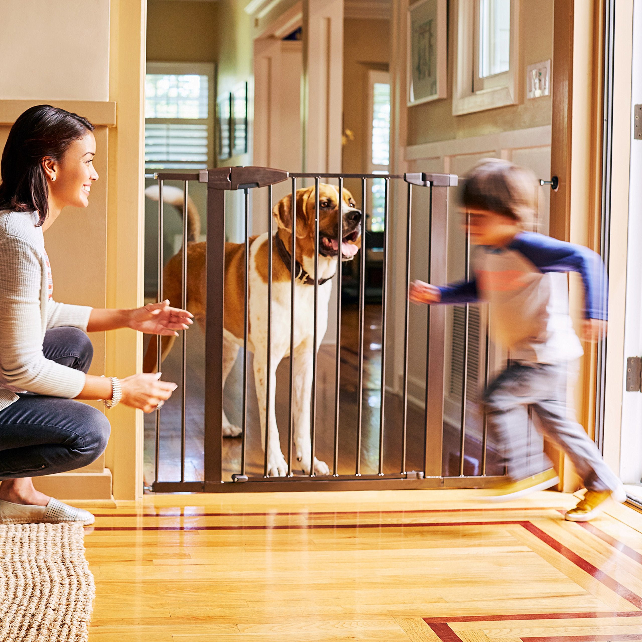 Munchkin® Easy Close Xl™ Pressure Mounted Baby Gate For Stairs, Hallways And Doors, Walk Through With Door, 29.5' - 51.6' Wide, Metal, Bronze