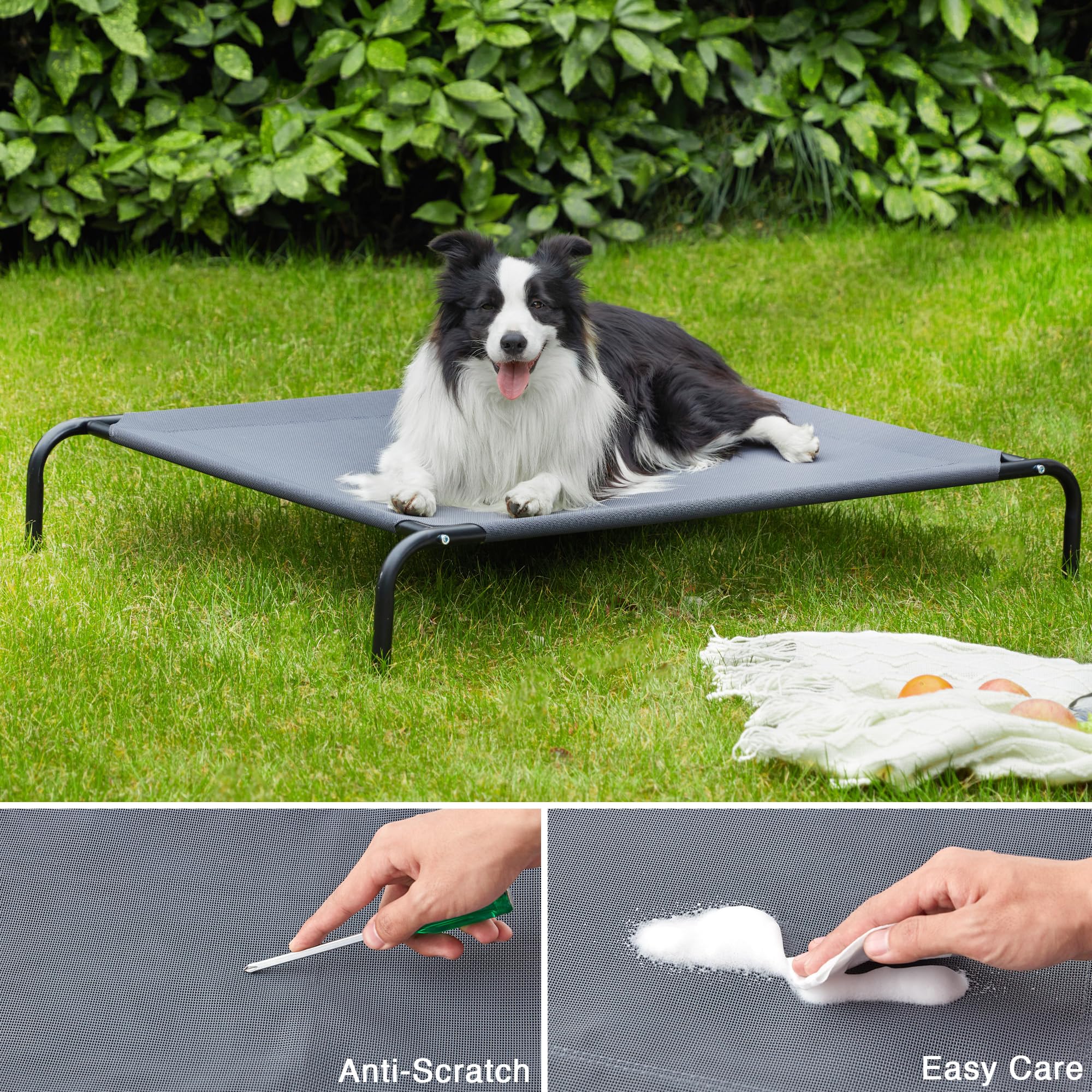Love's Cabin Elevated Cooling Dog Bed, Large 48" Grey, Portable Indoor & Outdoor Raised Pet Cot with Durable Breathable Mesh