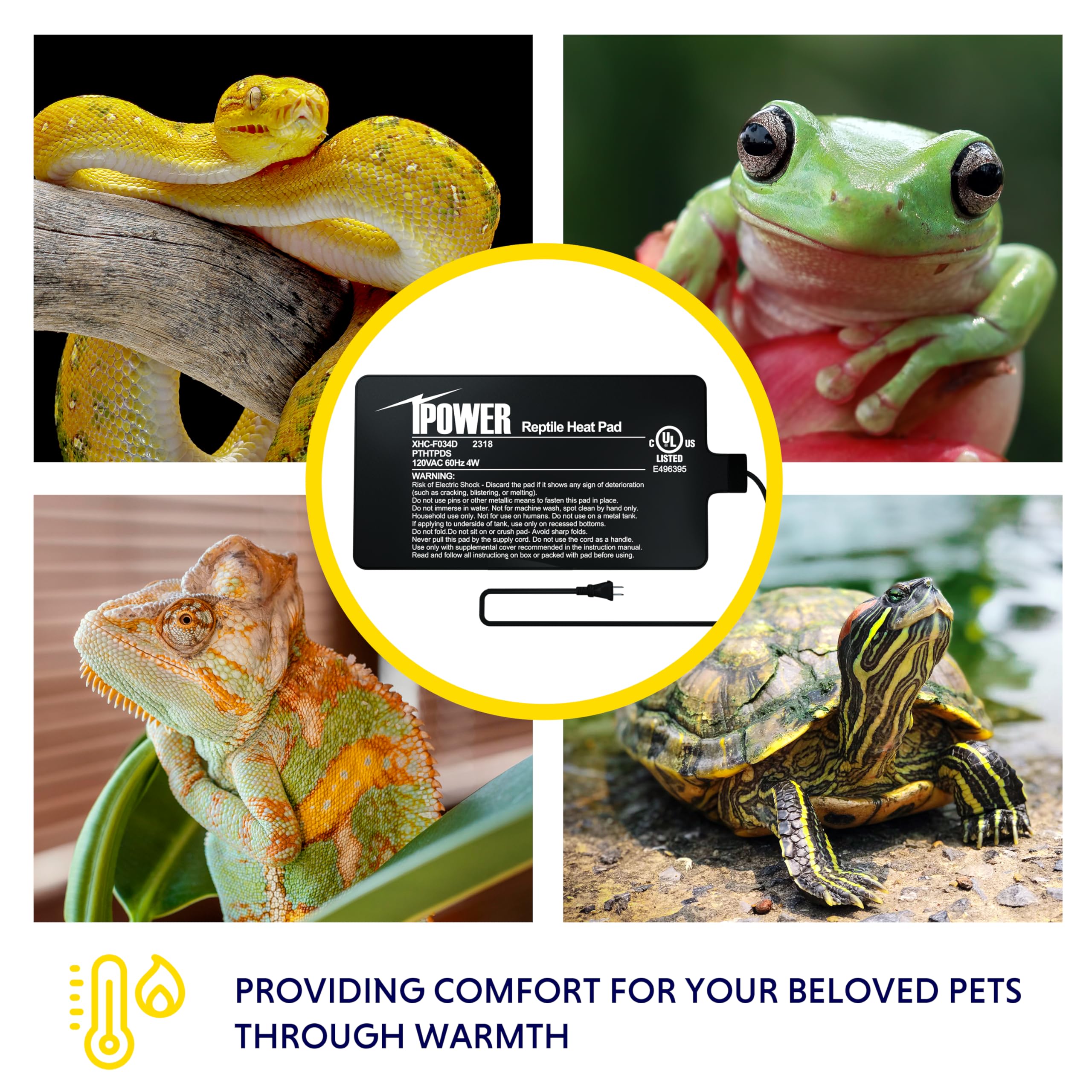 iPower 4 by 7-Inch 4W Reptile Heat Mat, LCD Digital Aquarium Thermometer, Under Tank Warmer Terrarium Heat Pad for Turtles Lizar