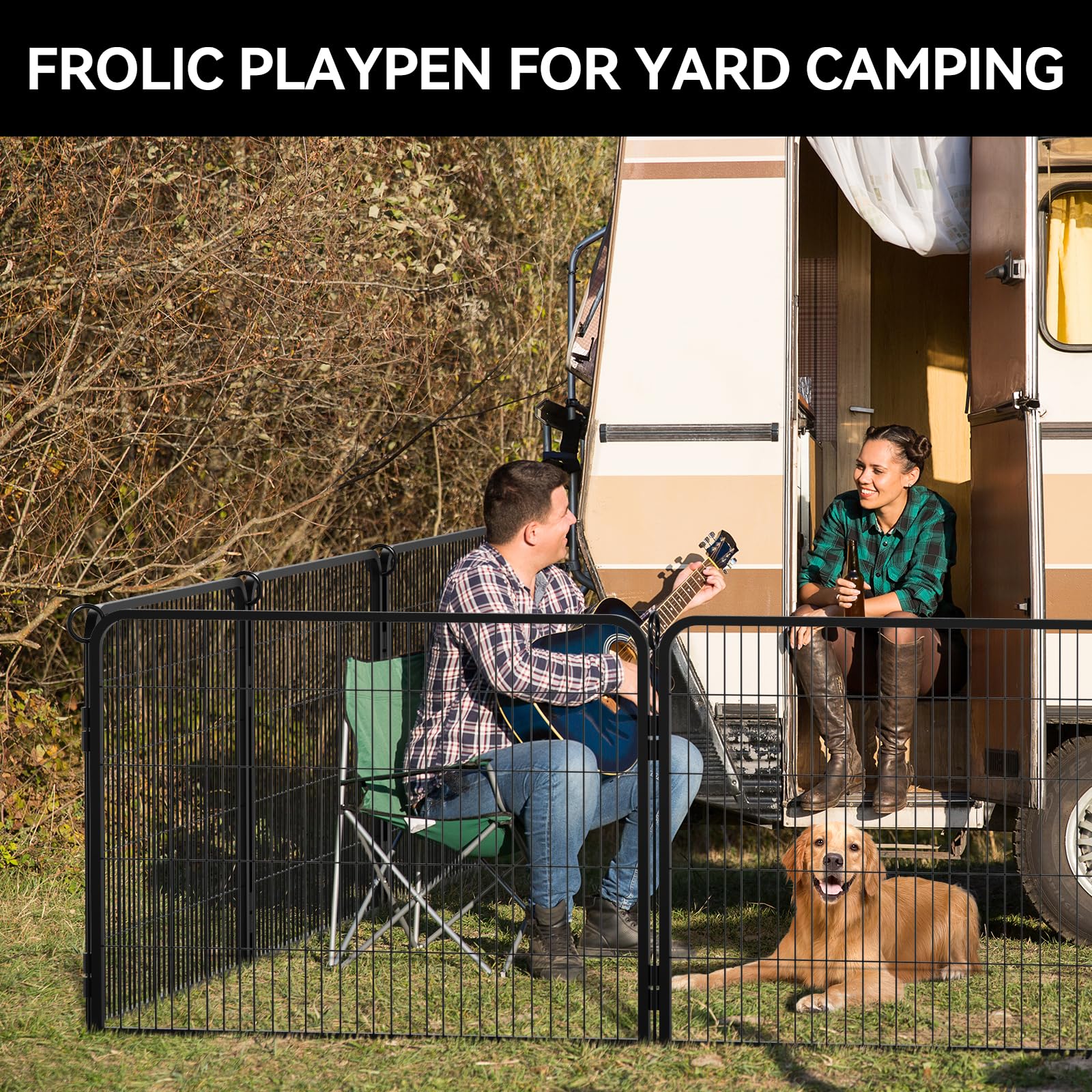 PJYuCien Dog Playpen - 24" H Heavy Duty Metal Pen with Extra Hard Bottom, Foldable 8 Panels, Black, Model FG-24BT-3