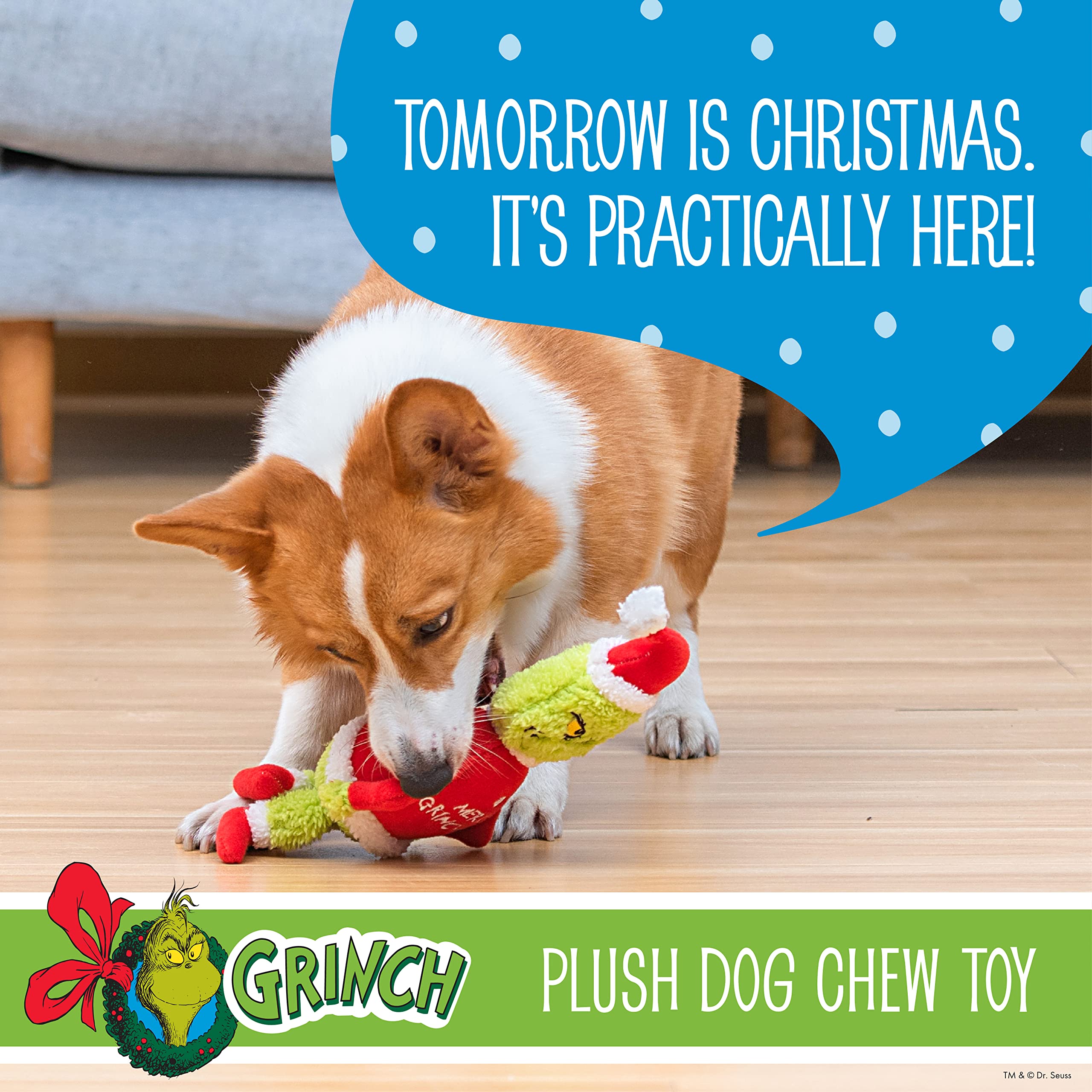Dr. Seuss for Pets Merry Grinchmas 6” Plush Dog Squeaker Toy | Holiday Squeaky Toy for Dogs (FF23494)