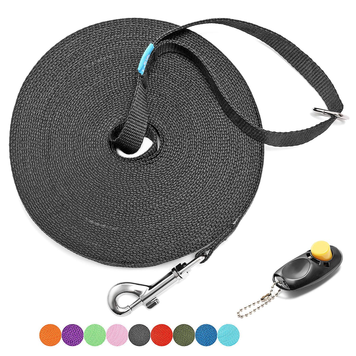 Baapet 15/20/30/50/100 Ft Long Dog Training Leash With Clickers For Small, Medium And Large Dogs Or Cats (30 Feet, Black)