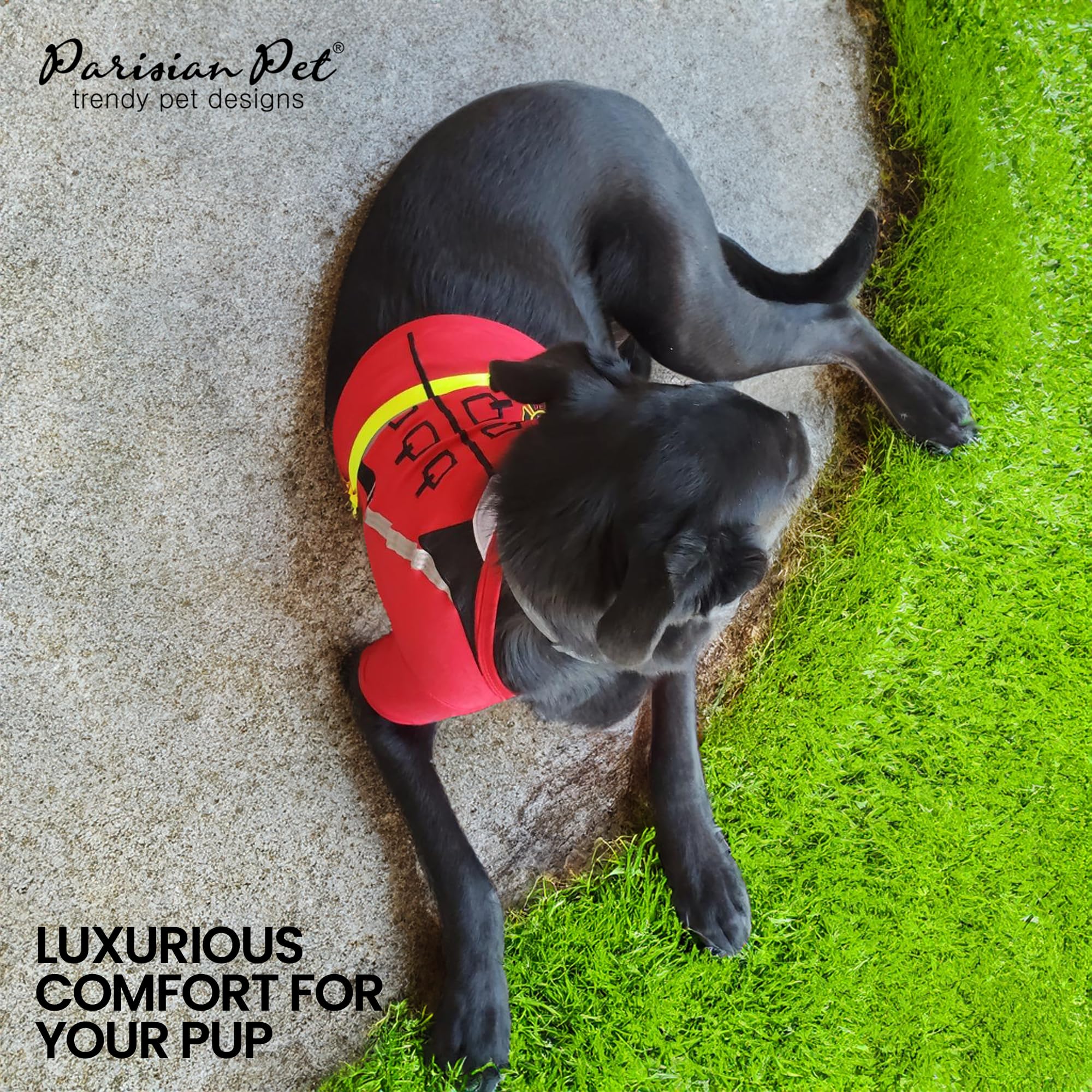 Parisian Pet Dog Shirt - Embroidered Dog Fireman Costume - 100% Cotton And Polyester Pet Clothes - Sleeved Halloween Outfit - Dog Costume Halloween - Red Dog Costumes For Large Dogs - 2Xl