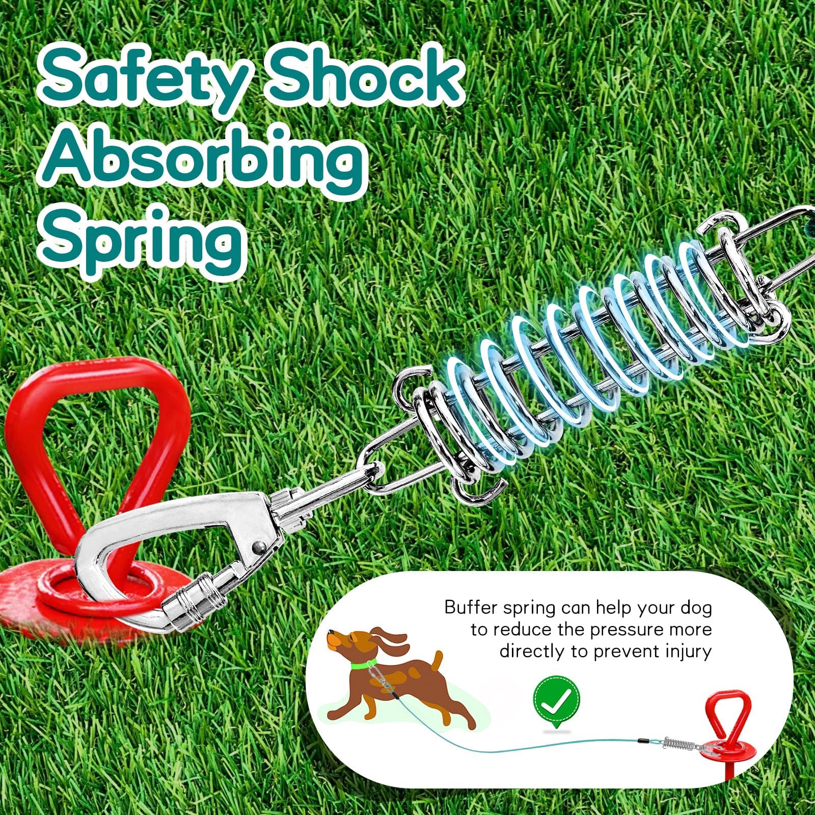 Tie Out Cable For Yard - 25Ft Heavy Duty Dog Leads With Shock Absorbing Spring For Large Dogs Up To 125Lbs