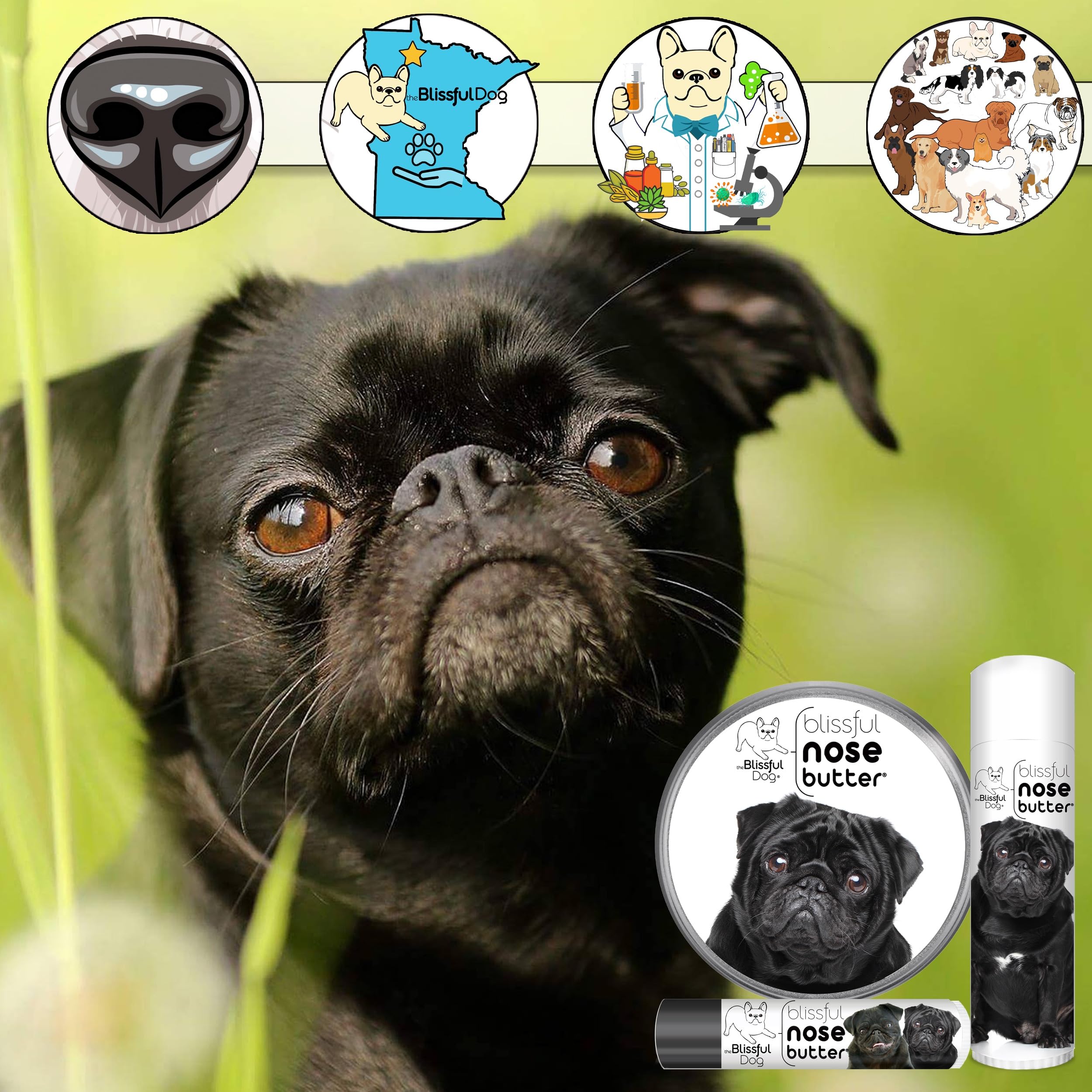 The Blissful Dog Black Pug Unscented Nose Butter, 8-Ounce