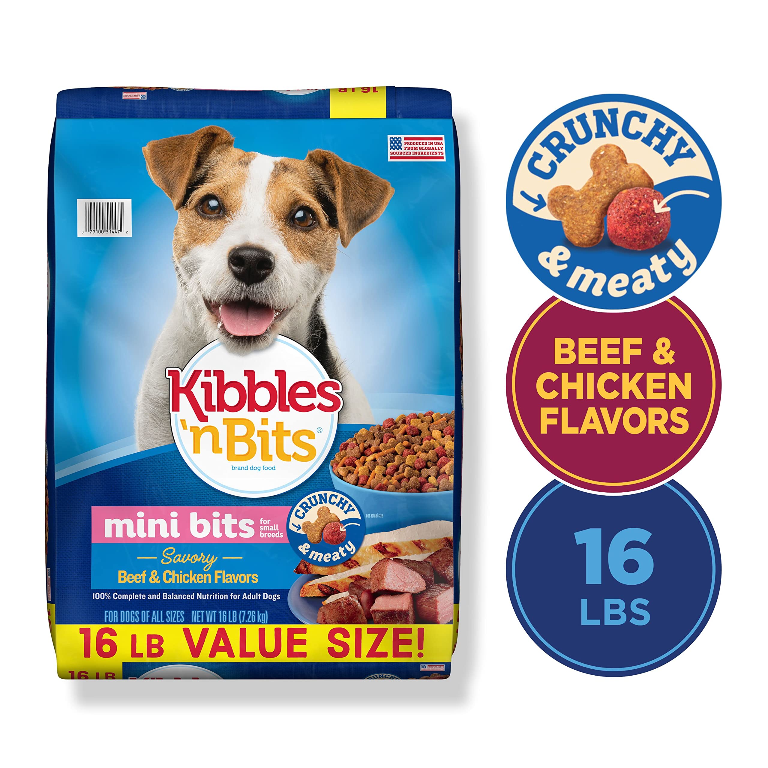 Kibbles N Bits Small Breed Mini Bits Savory Beef & Chicken Flavors Dog Food, 16-Pound